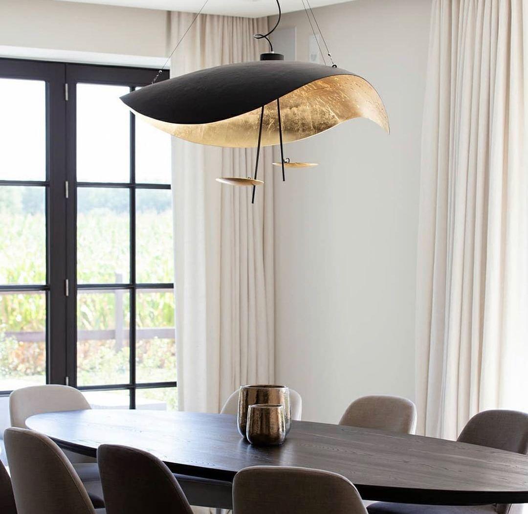 Lustra Pendant Lamp Black Gold Curved Shade-Neutral Decor