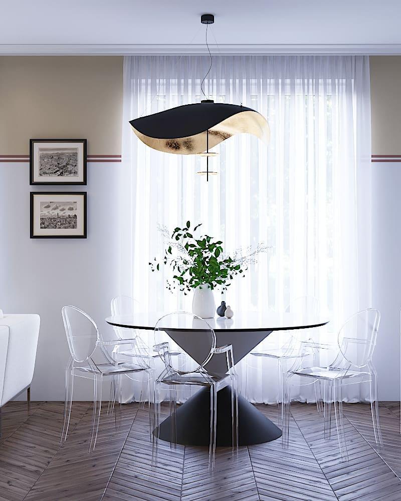 Lustra Pendant Lamp Black Gold Curved Shade-Neutral Decor