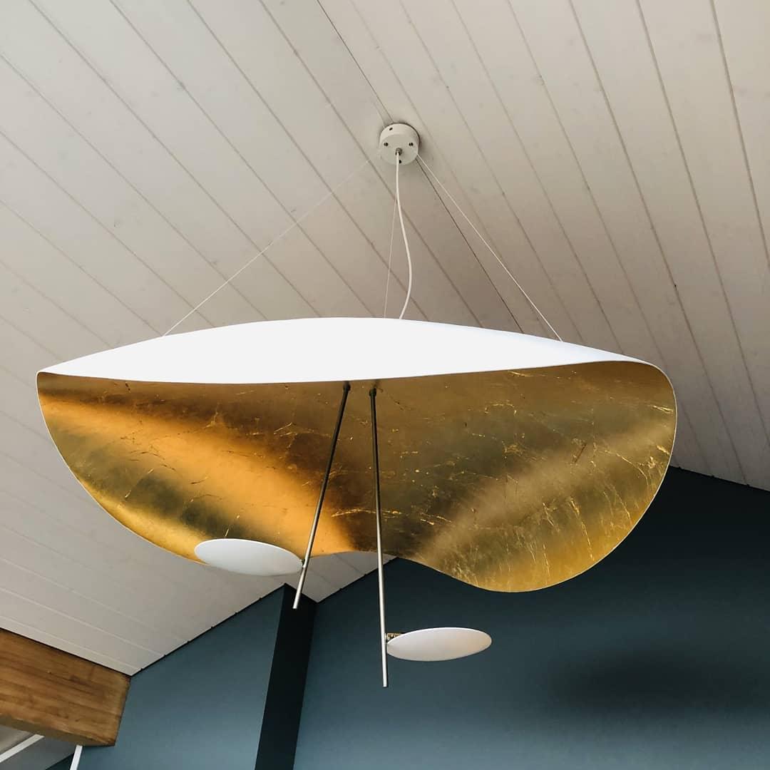 Lustra Pendant Lamp Black Gold Curved Shade-Neutral Decor