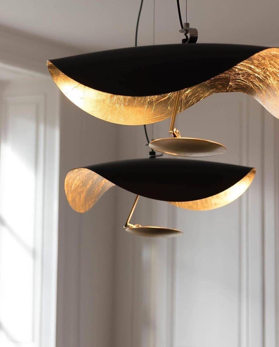 Lustra Pendant Lamp Black Gold Curved Shade-Neutral Decor