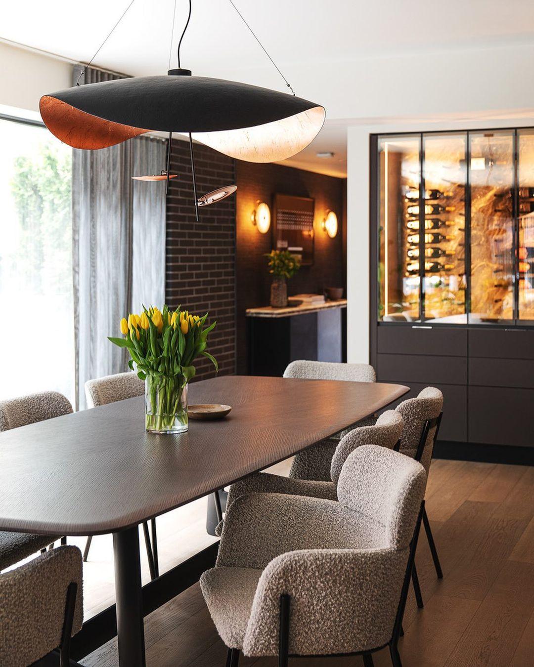 Lustra Pendant Lamp Black Gold Curved Shade-Neutral Decor