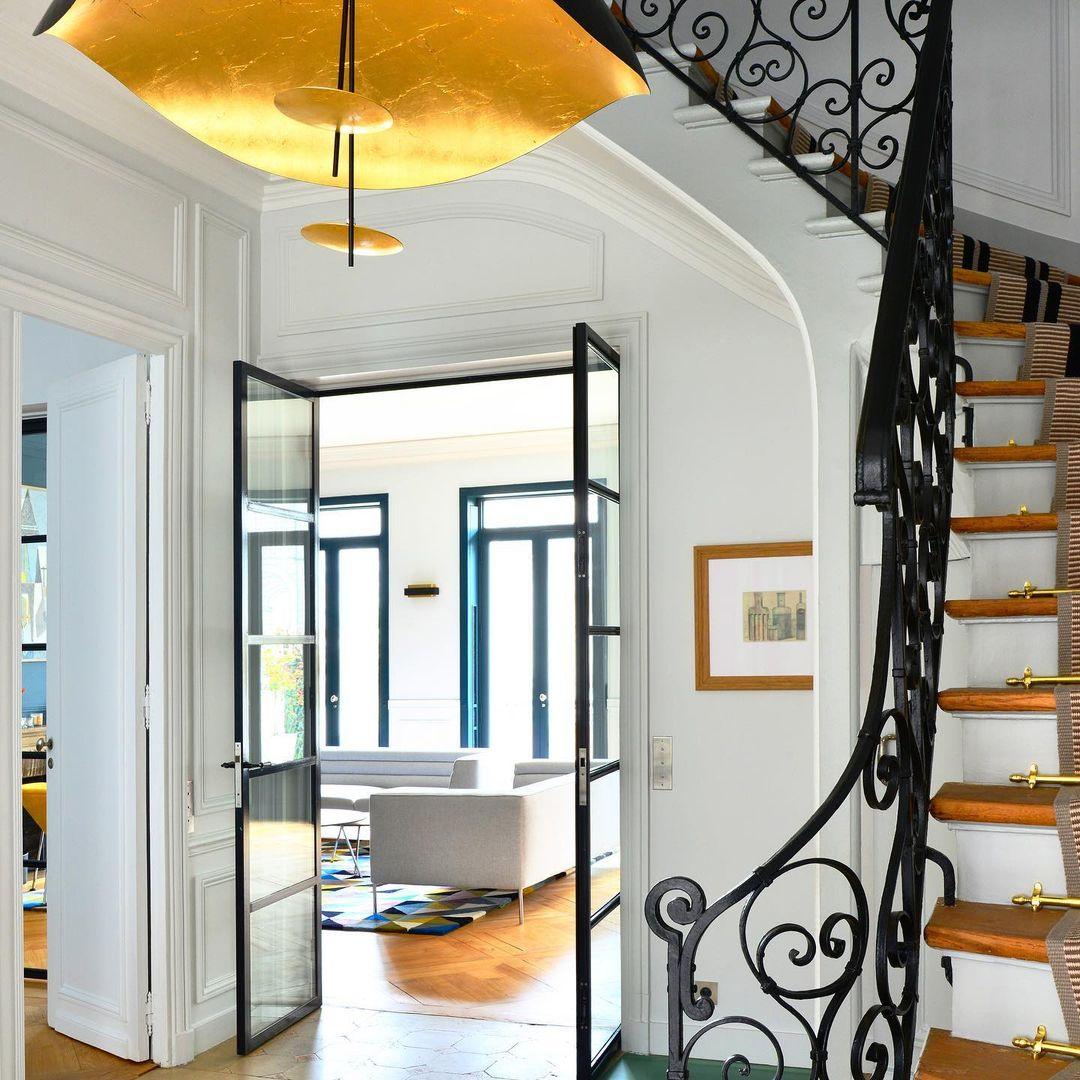 Lustra Pendant Lamp Black Gold Curved Shade-Neutral Decor