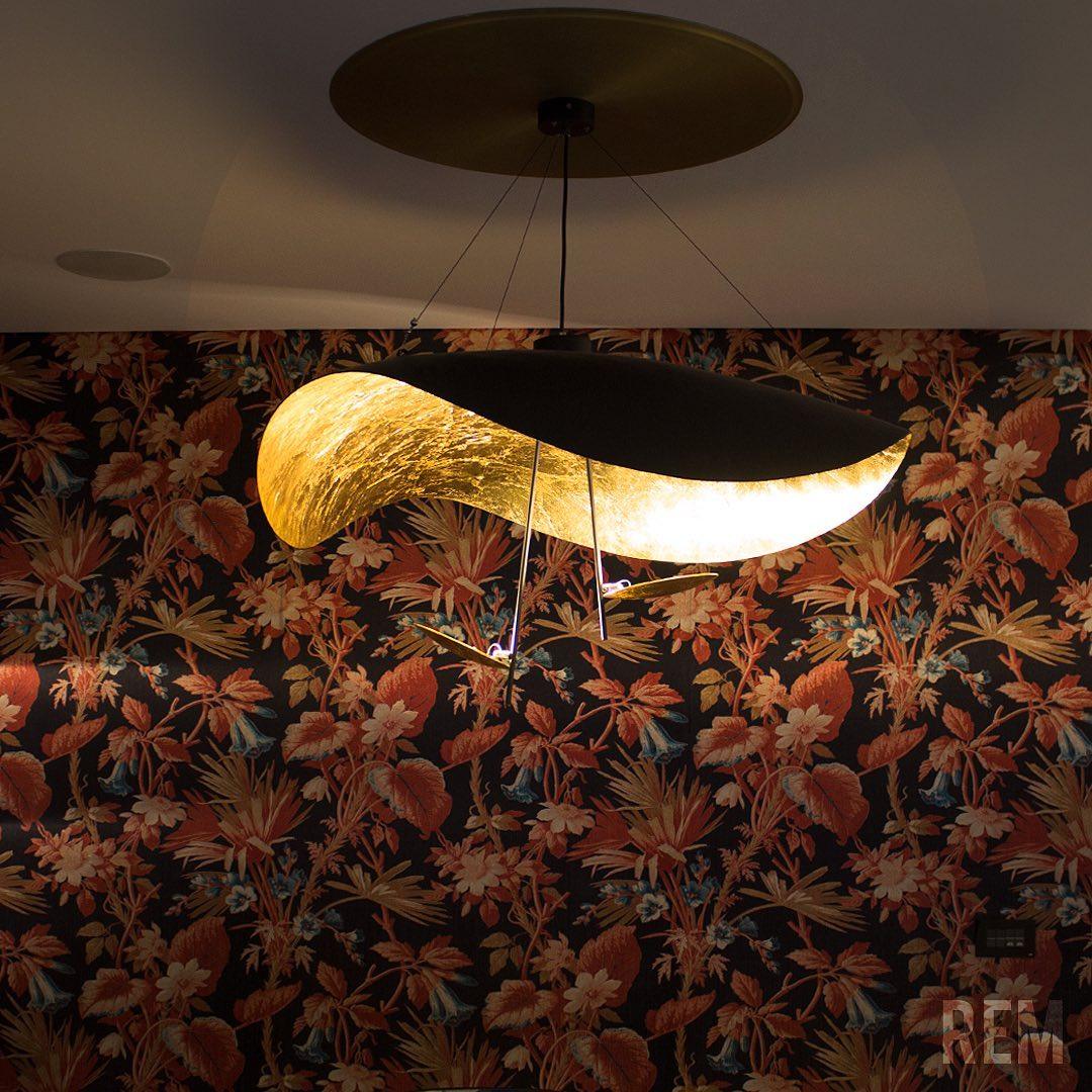 Lustra Pendant Lamp Black Gold Curved Shade-Neutral Decor