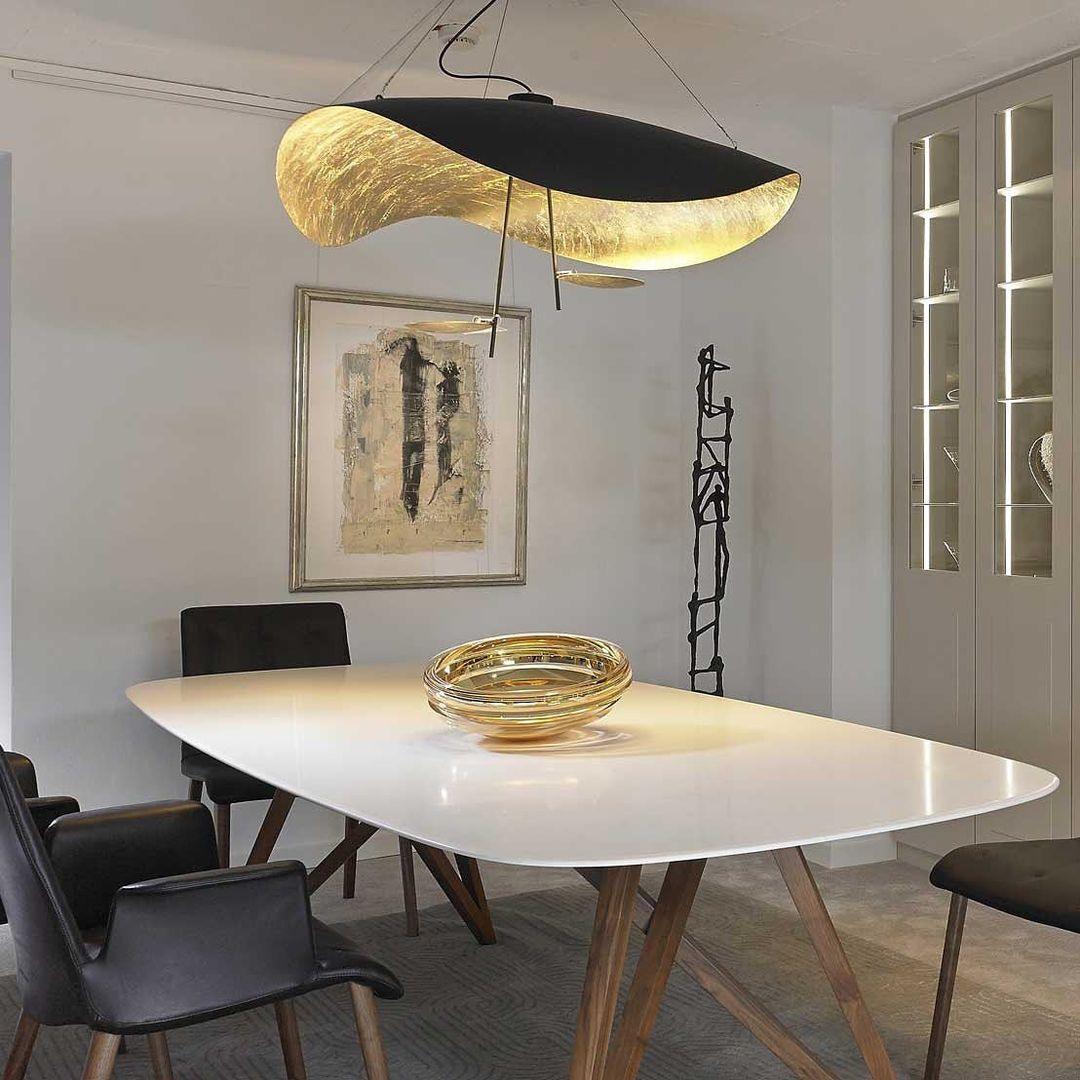 Lustra Pendant Lamp Black Gold Curved Shade-Neutral Decor