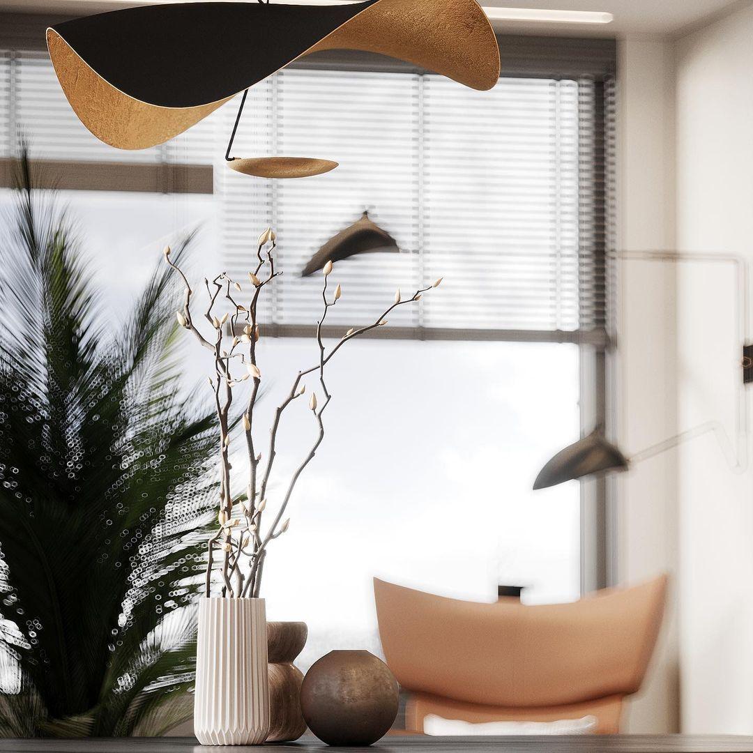 Lustra Pendant Lamp Black Gold Curved Shade-Neutral Decor
