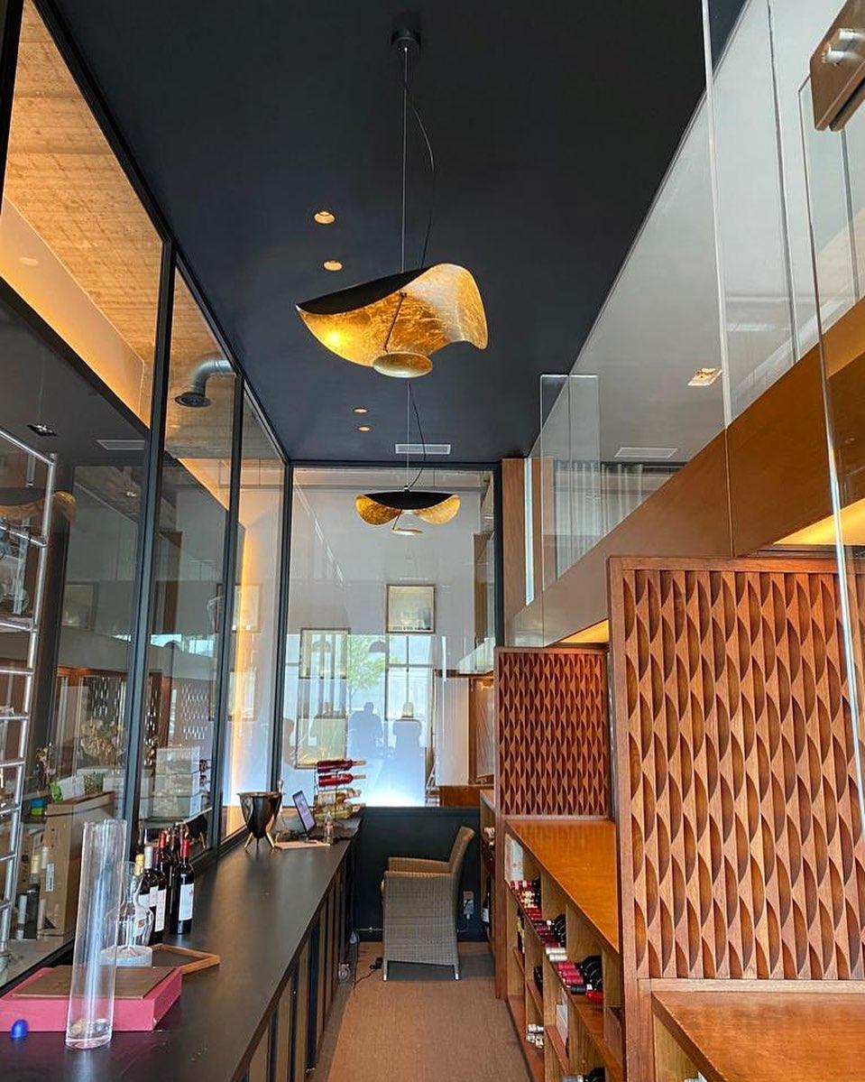 Lustra Pendant Lamp Black Gold Curved Shade-Neutral Decor