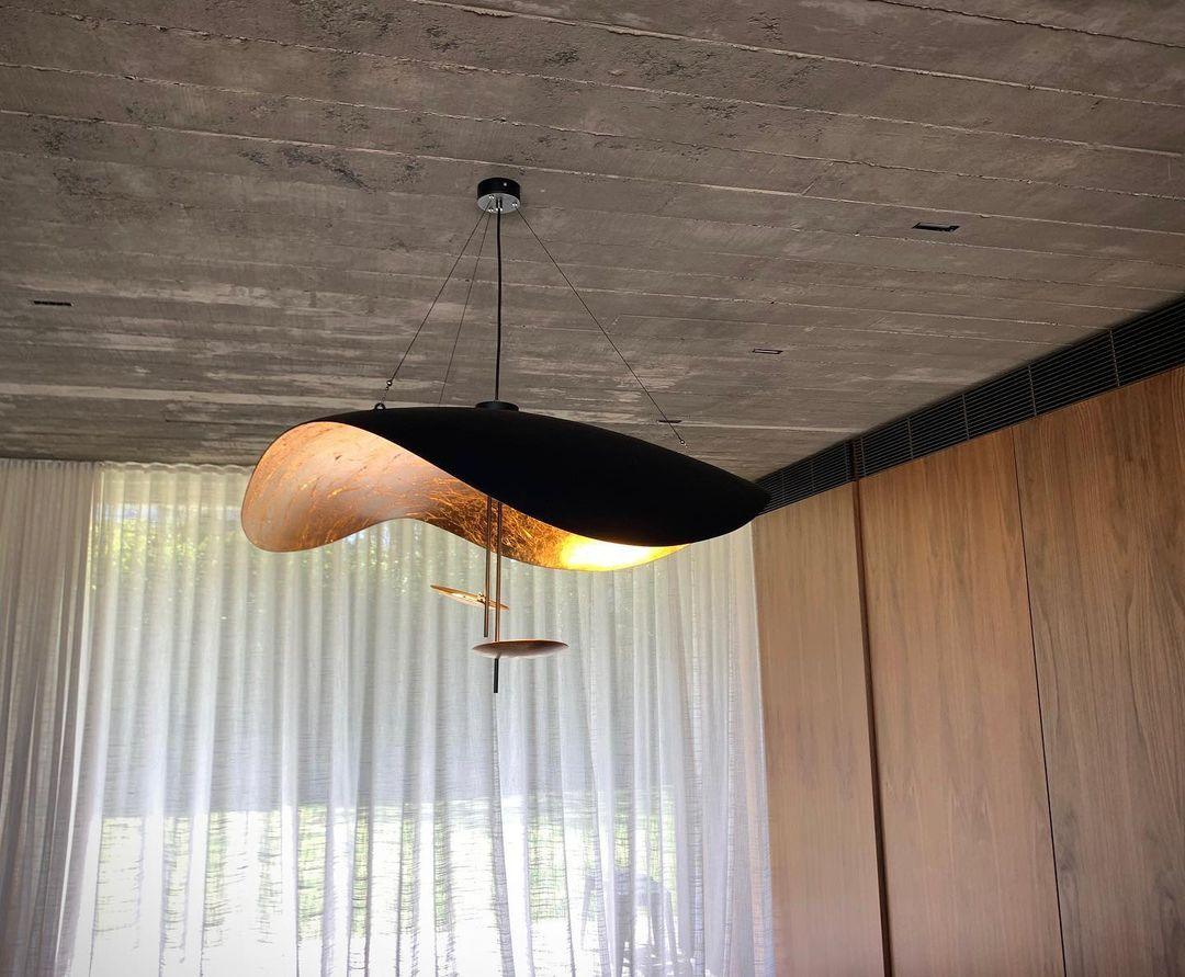 Lustra Pendant Lamp Black Gold Curved Shade-Neutral Decor