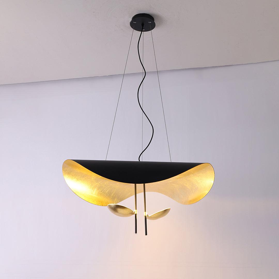 Lustra Pendant Lamp Black Gold Curved Shade-Neutral Decor