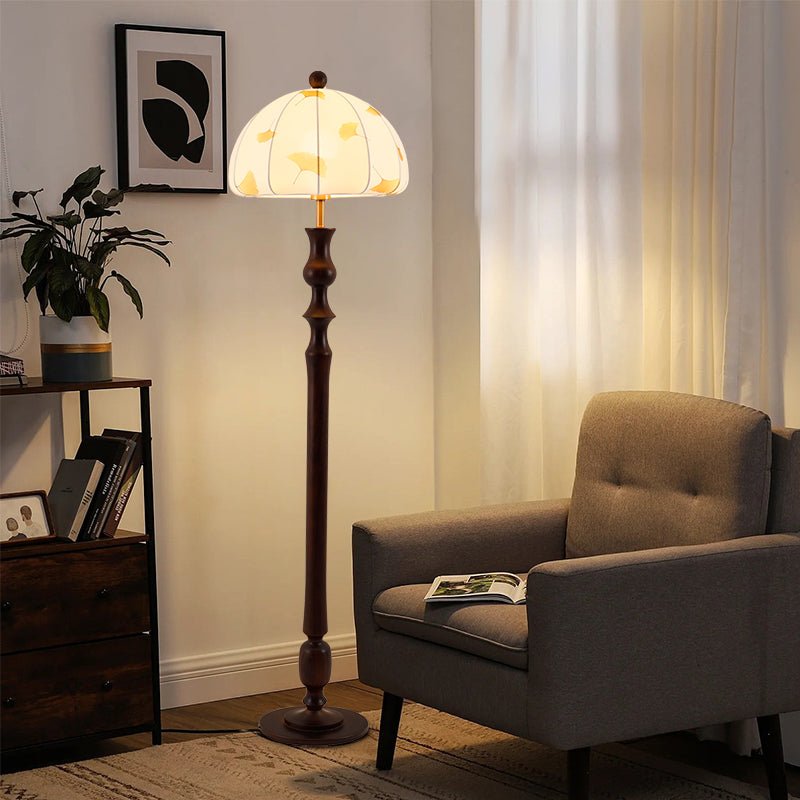 Ginkgore Wood Fabric Vintage Floor Lamp-Neutral Decor