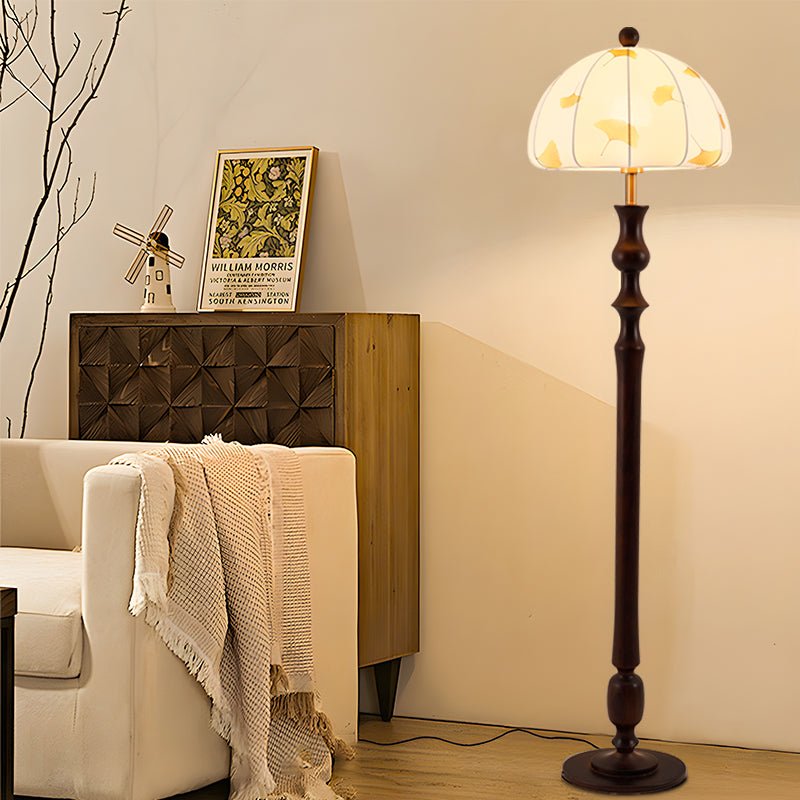 Ginkgore Wood Fabric Vintage Floor Lamp-Neutral Decor