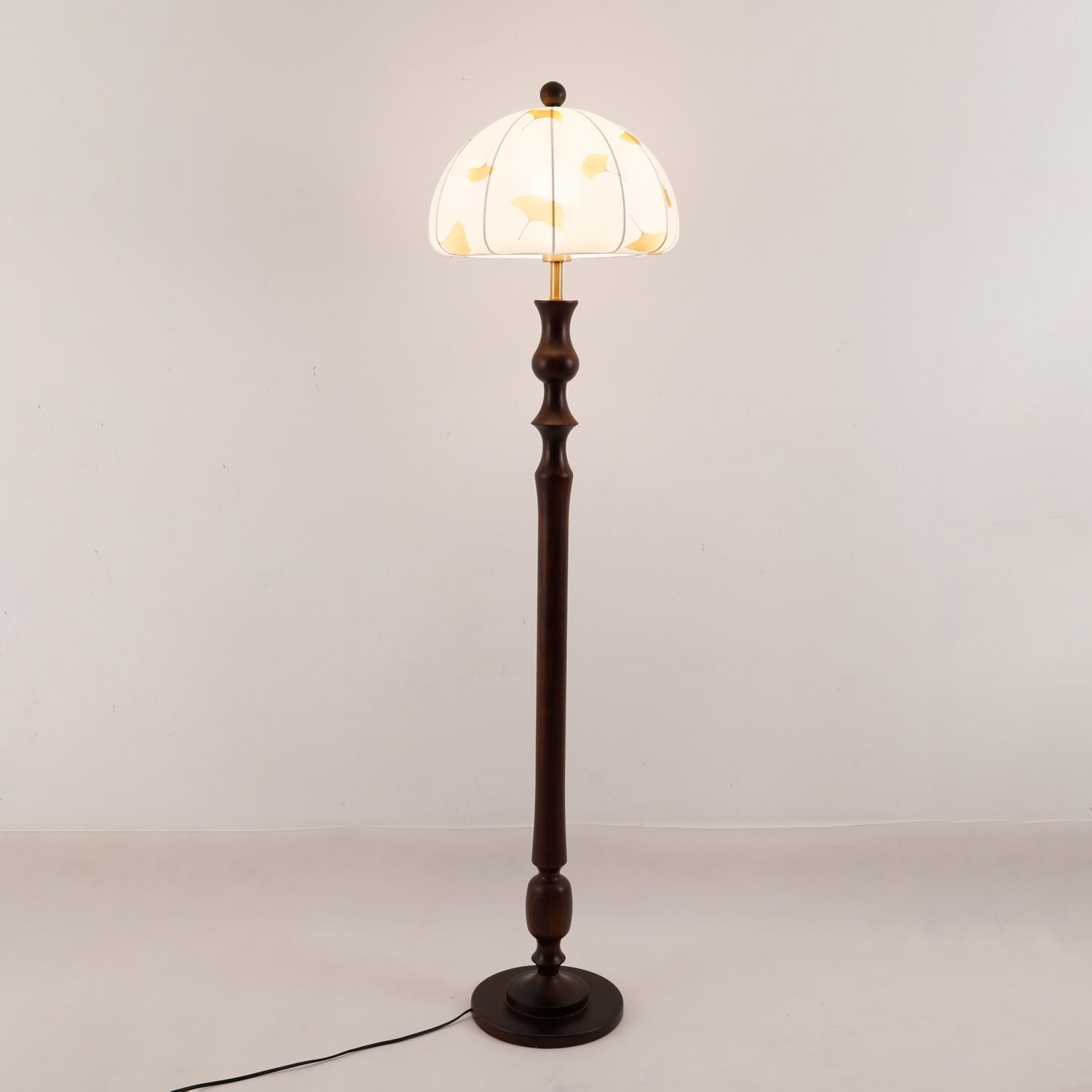 Ginkgore Wood Fabric Vintage Floor Lamp-Neutral Decor