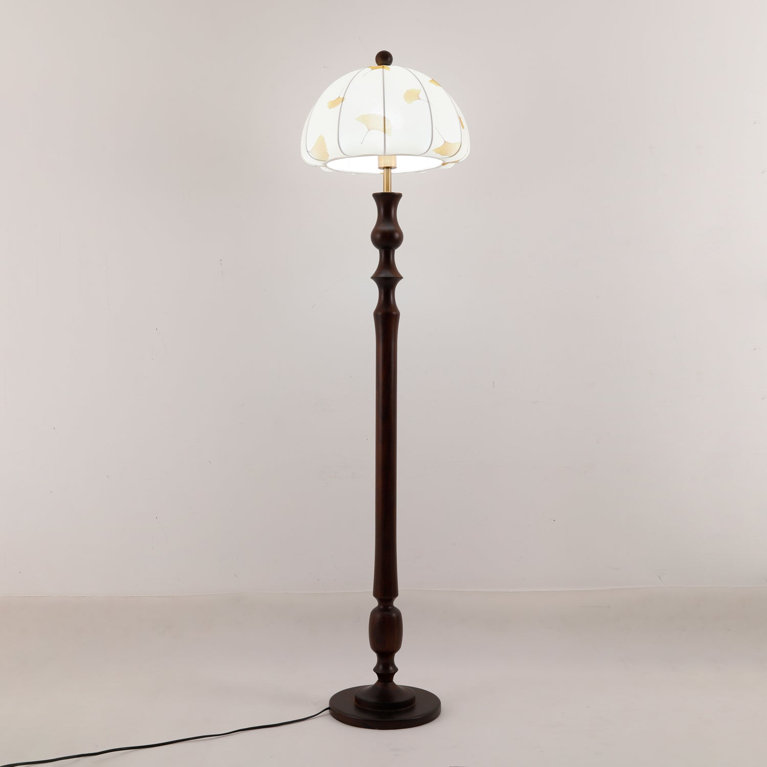 Ginkgore Wood Fabric Vintage Floor Lamp-Neutral Decor