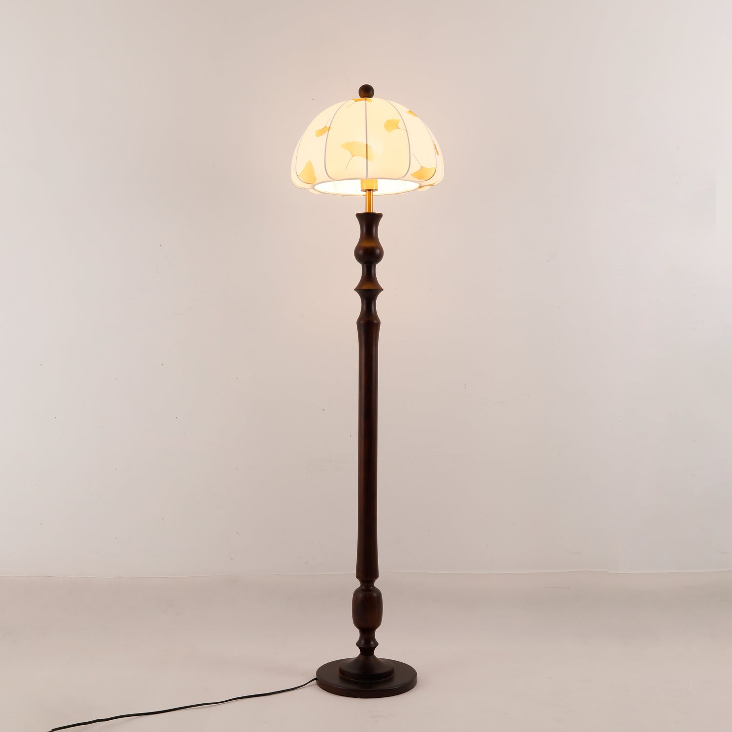 Ginkgore Wood Fabric Vintage Floor Lamp-Neutral Decor