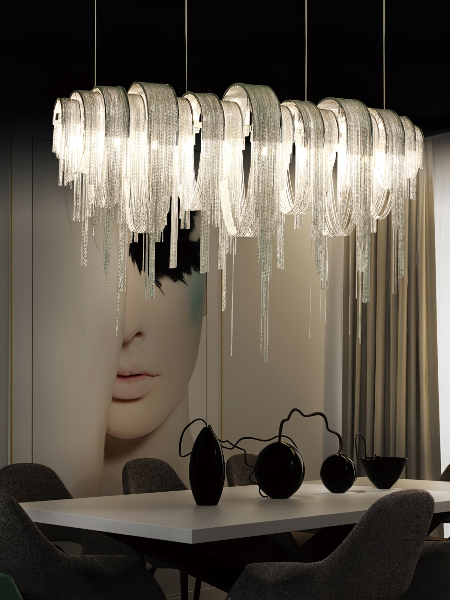 Tarien Chandelier Layered Chain Nickel Luxury-Neutral Decor