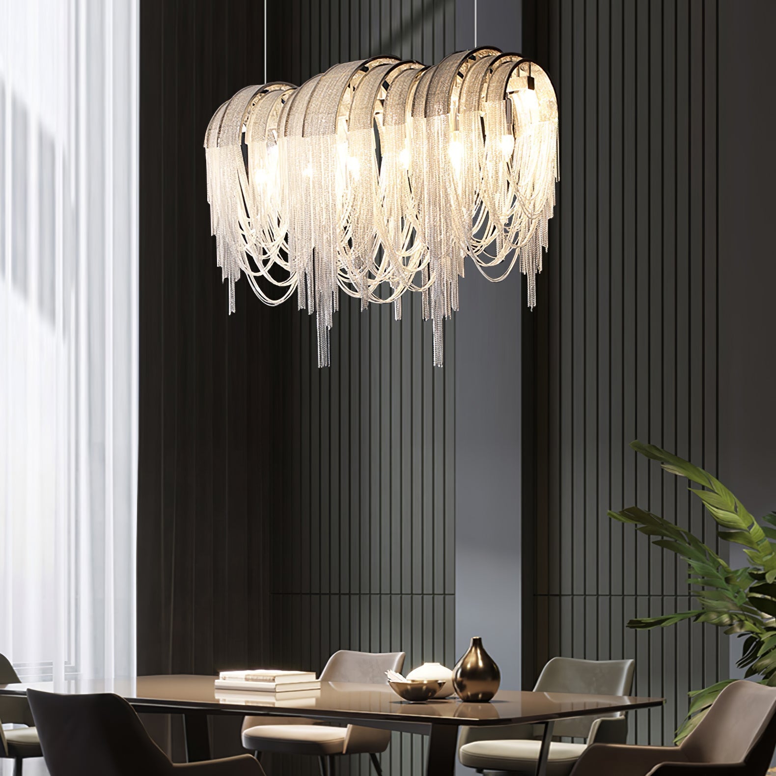 Tarien Chandelier Layered Chain Nickel Luxury-Neutral Decor