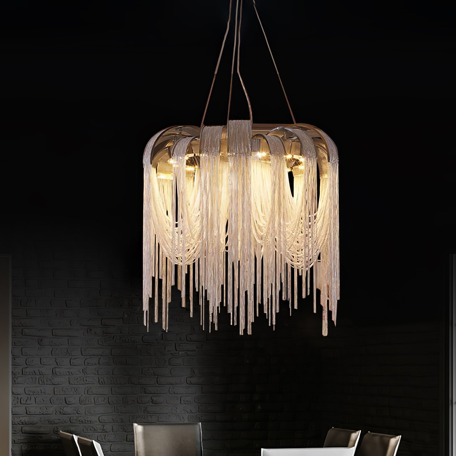 Tarien Chandelier Layered Chain Nickel Luxury-Neutral Decor