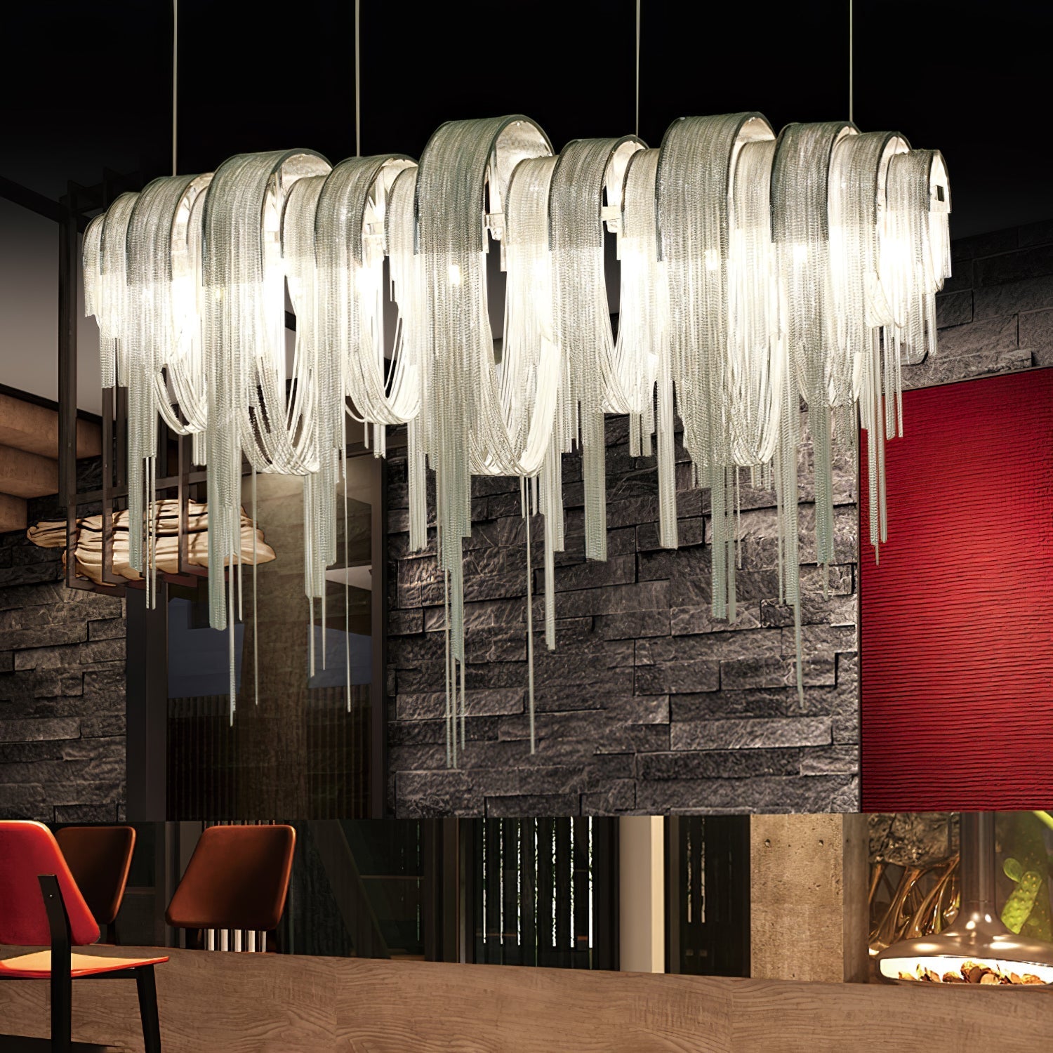 Tarien Chandelier Layered Chain Nickel Luxury-Neutral Decor