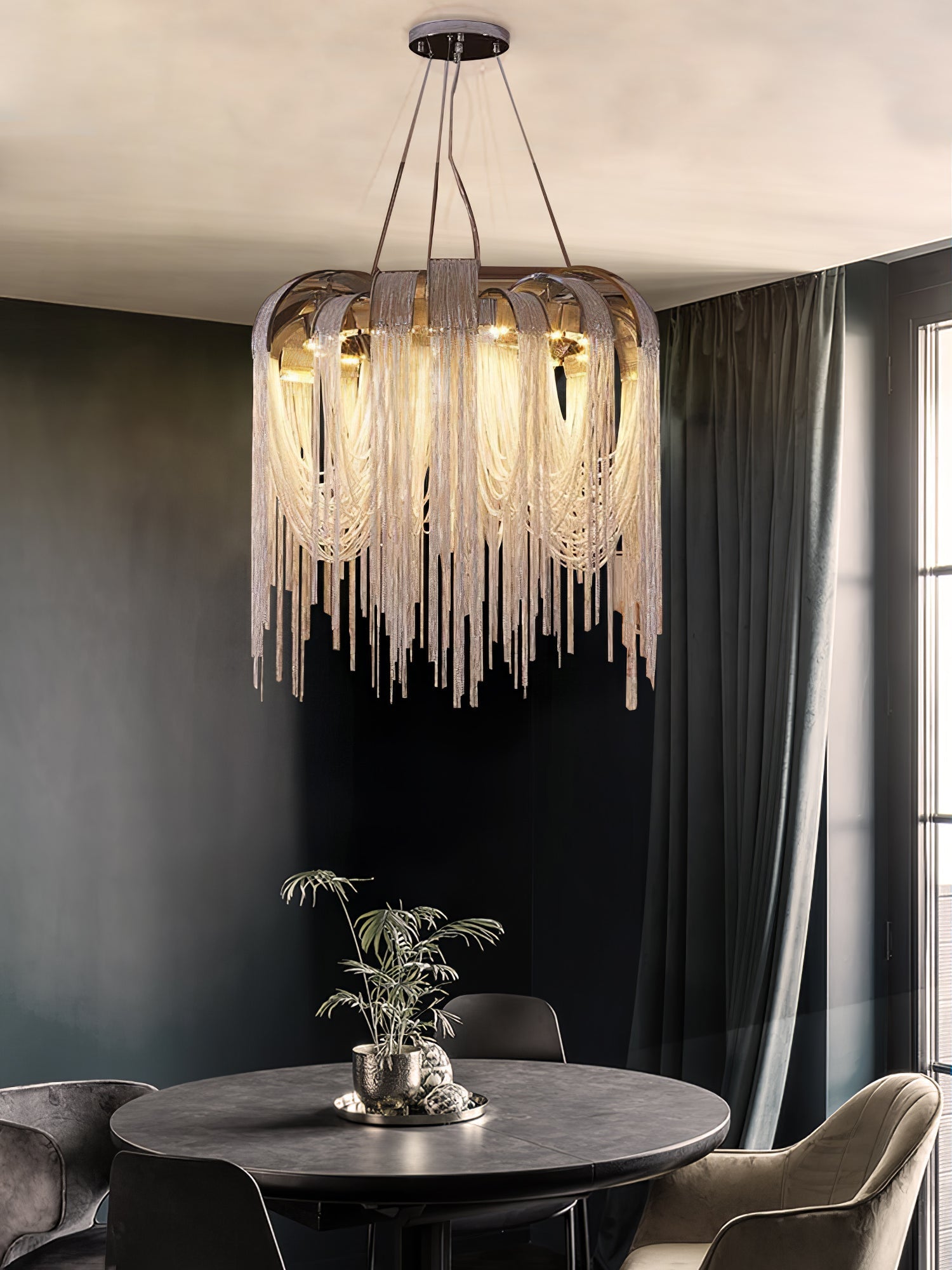 Tarien Chandelier Layered Chain Nickel Luxury-Neutral Decor