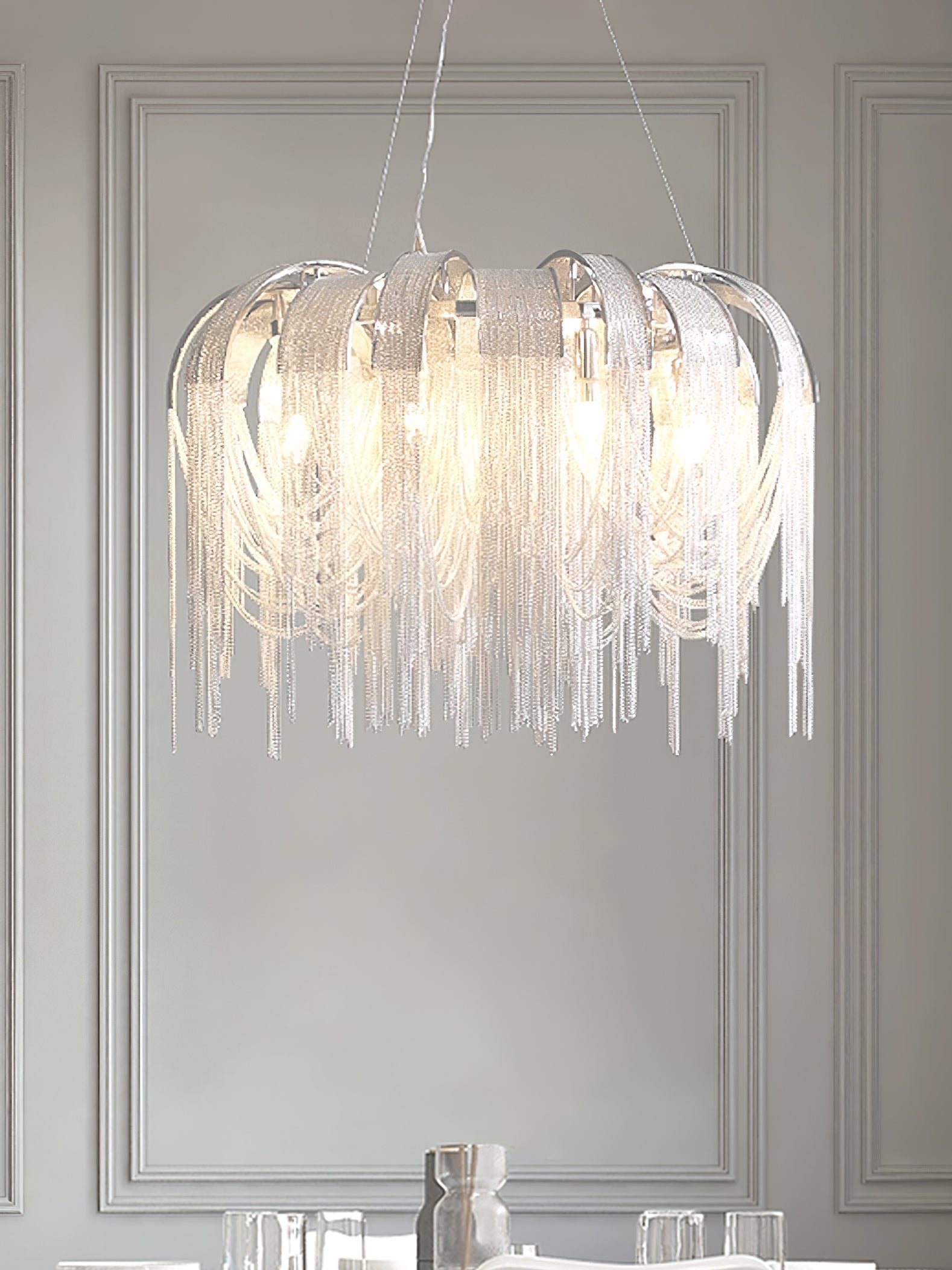 Tarien Chandelier Layered Chain Nickel Luxury-Neutral Decor