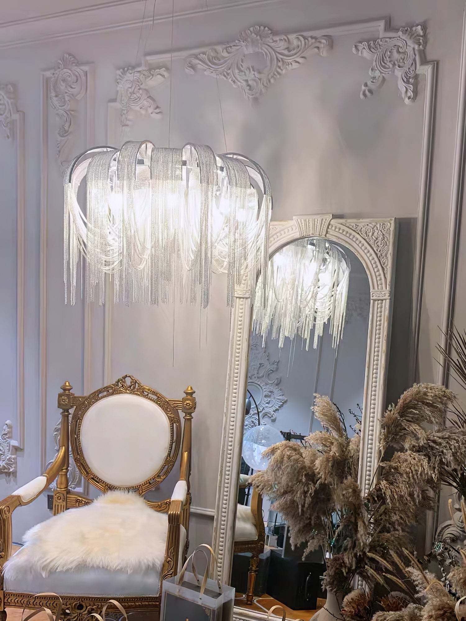 Tarien Chandelier Layered Chain Nickel Luxury-Neutral Decor