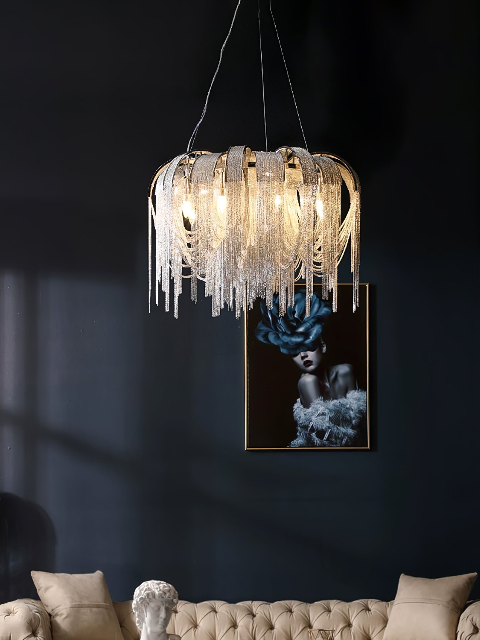 Tarien Chandelier Layered Chain Nickel Luxury-Neutral Decor
