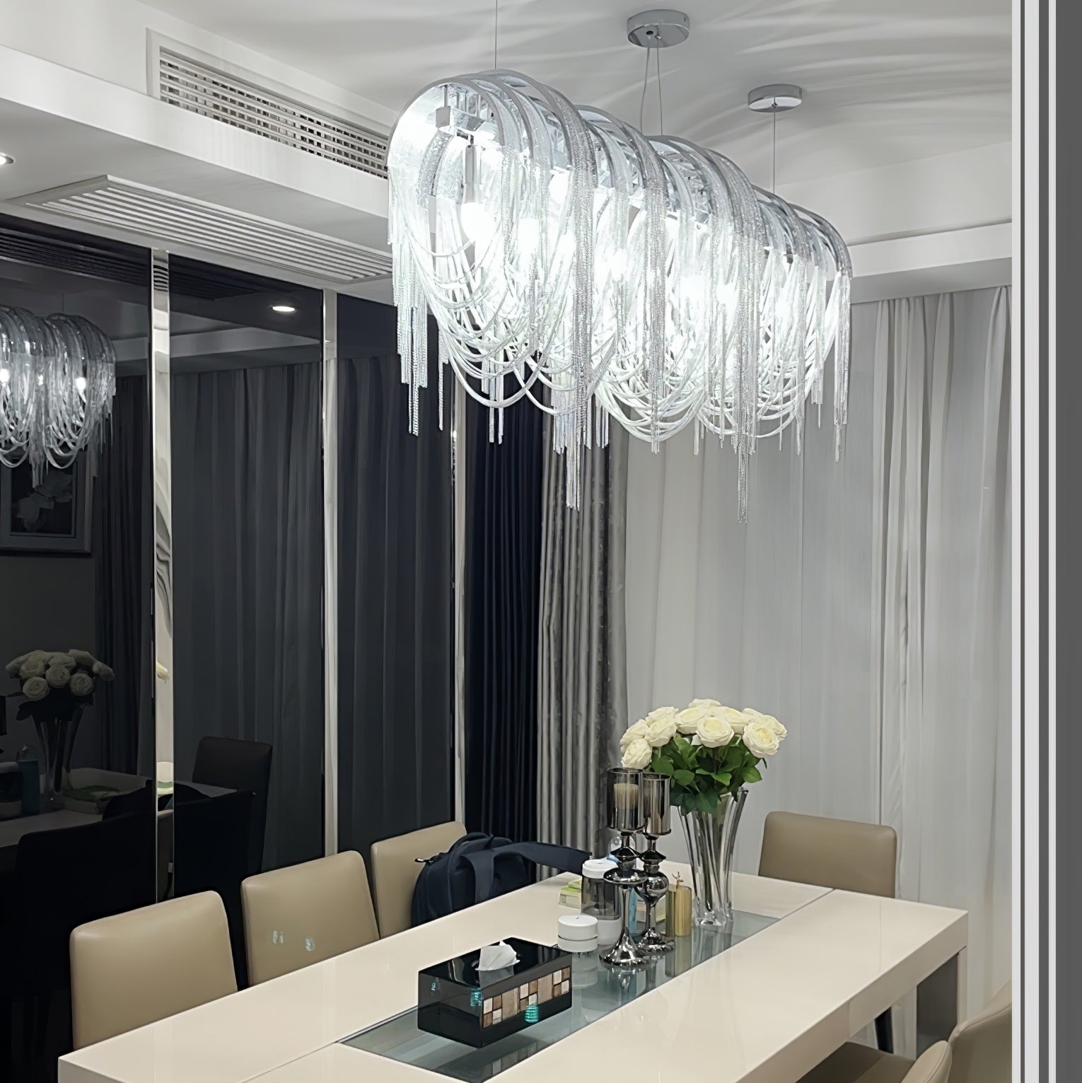 Tarien Chandelier Layered Chain Nickel Luxury-Neutral Decor
