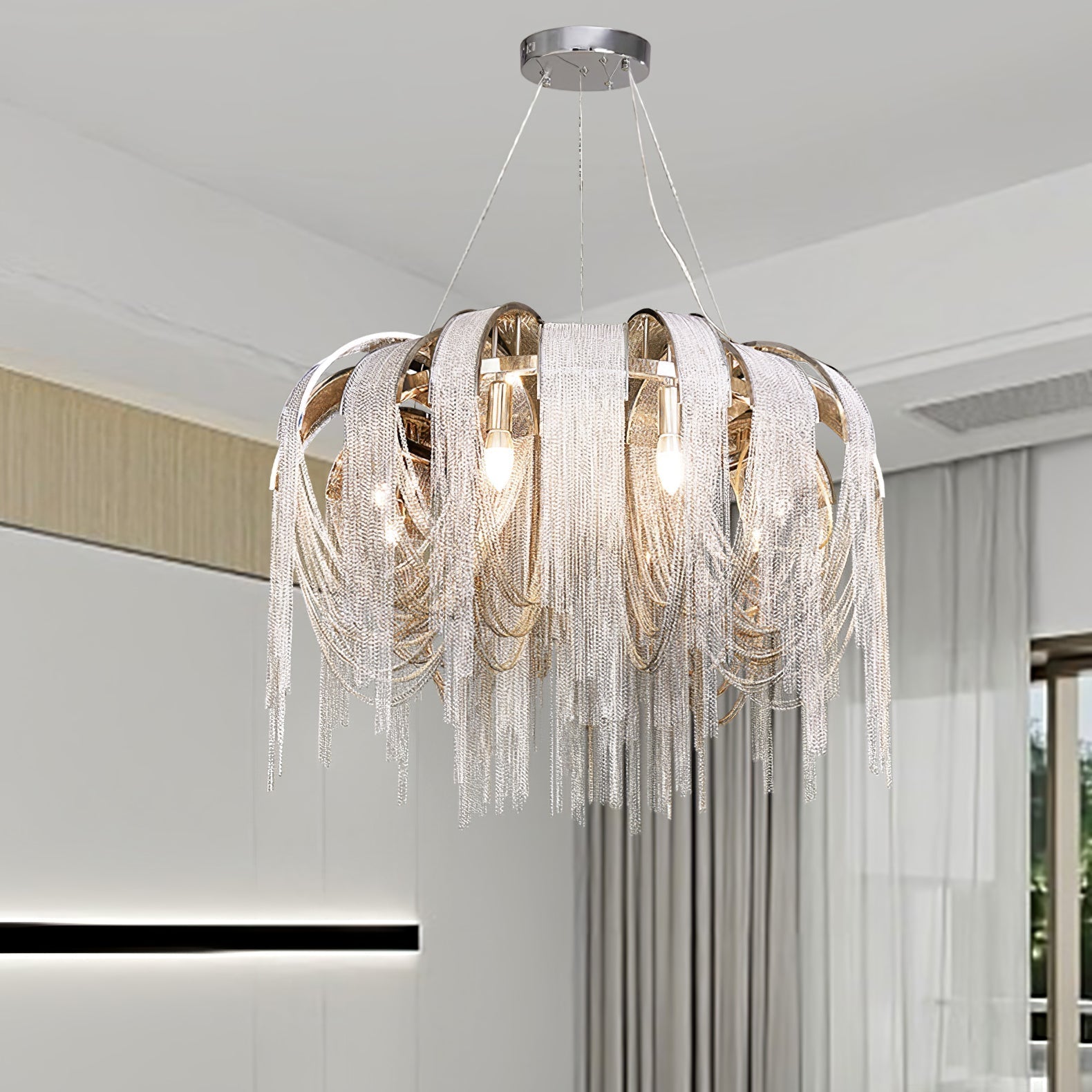 Tarien Chandelier Layered Chain Nickel Luxury-Neutral Decor