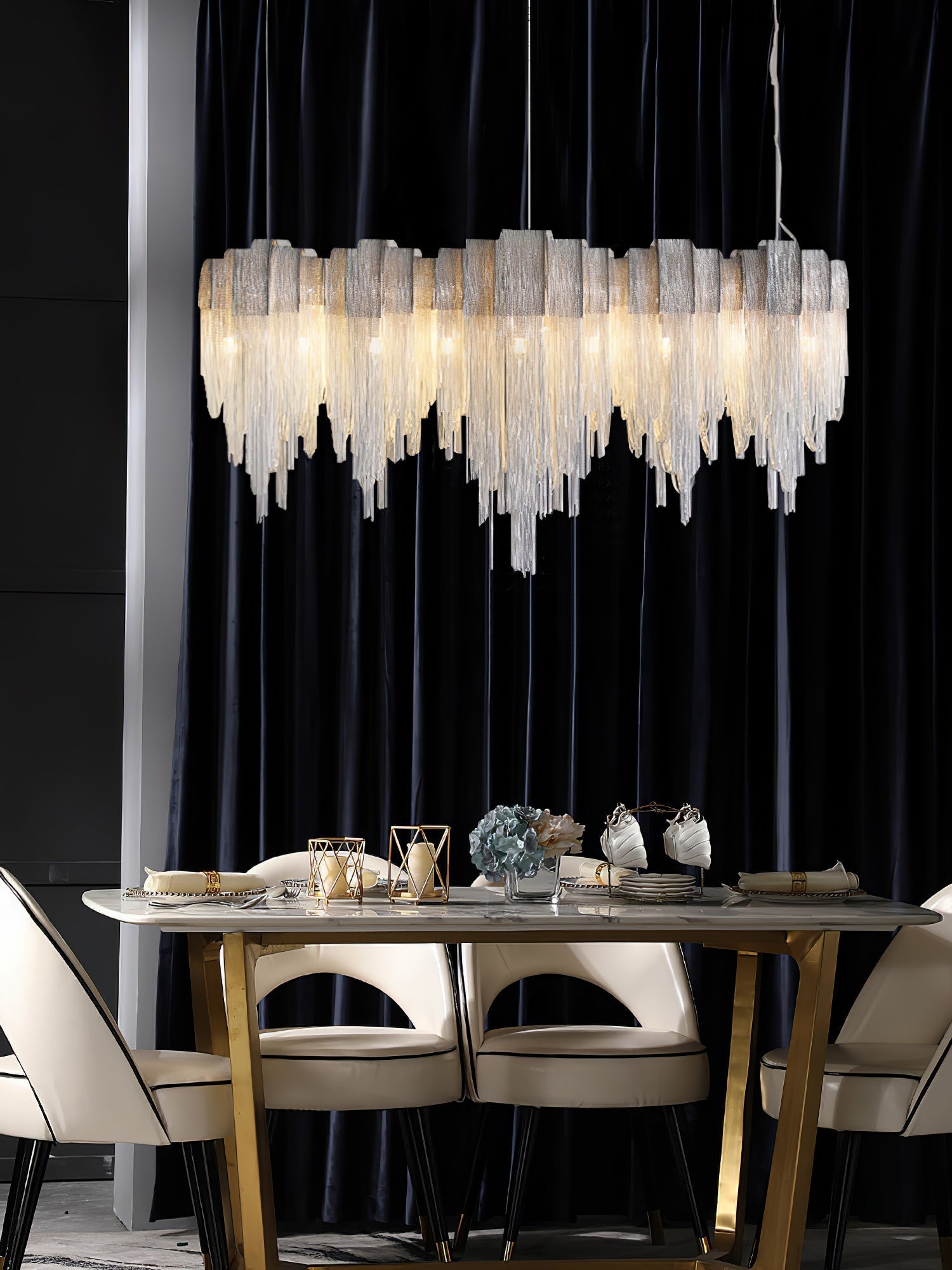 Tarien Chandelier Layered Chain Nickel Luxury-Neutral Decor