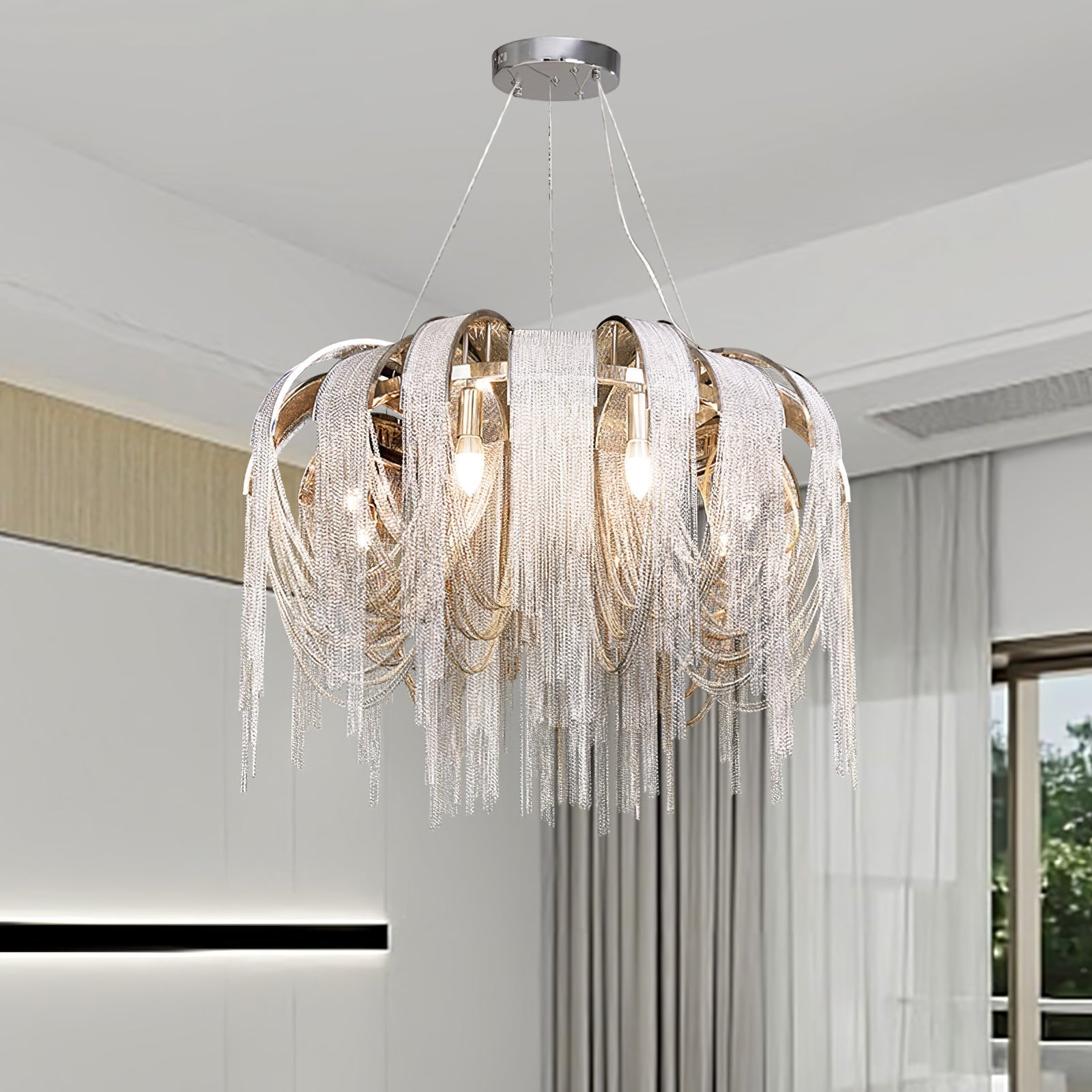Tarien Chandelier Layered Chain Nickel Luxury-Neutral Decor