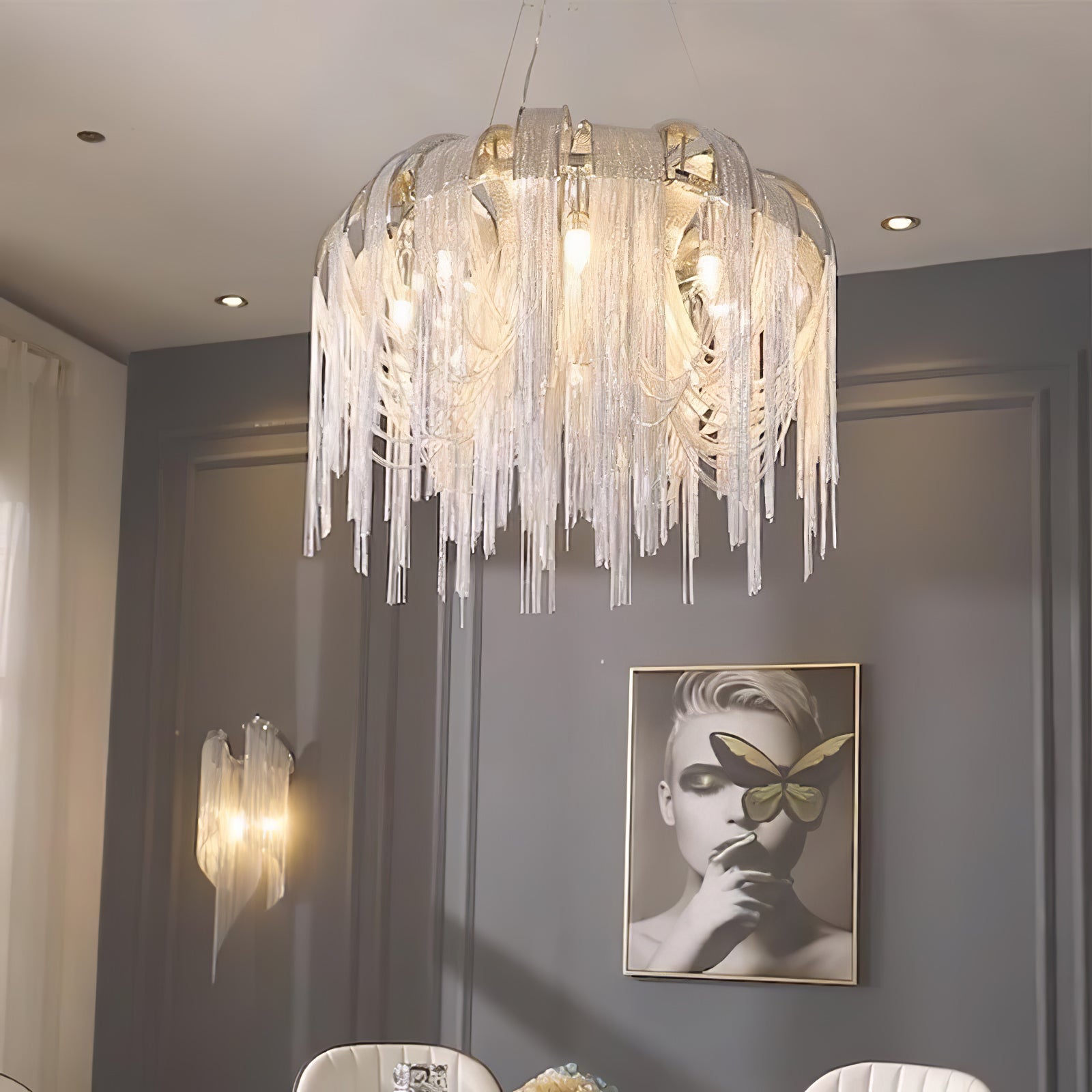 Tarien Chandelier Layered Chain Nickel Luxury-Neutral Decor
