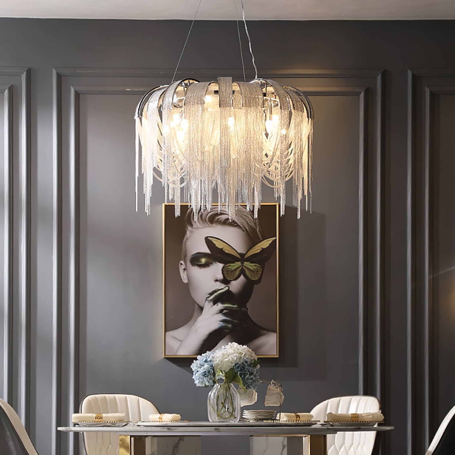 Tarien Chandelier Layered Chain Nickel Luxury-Neutral Decor