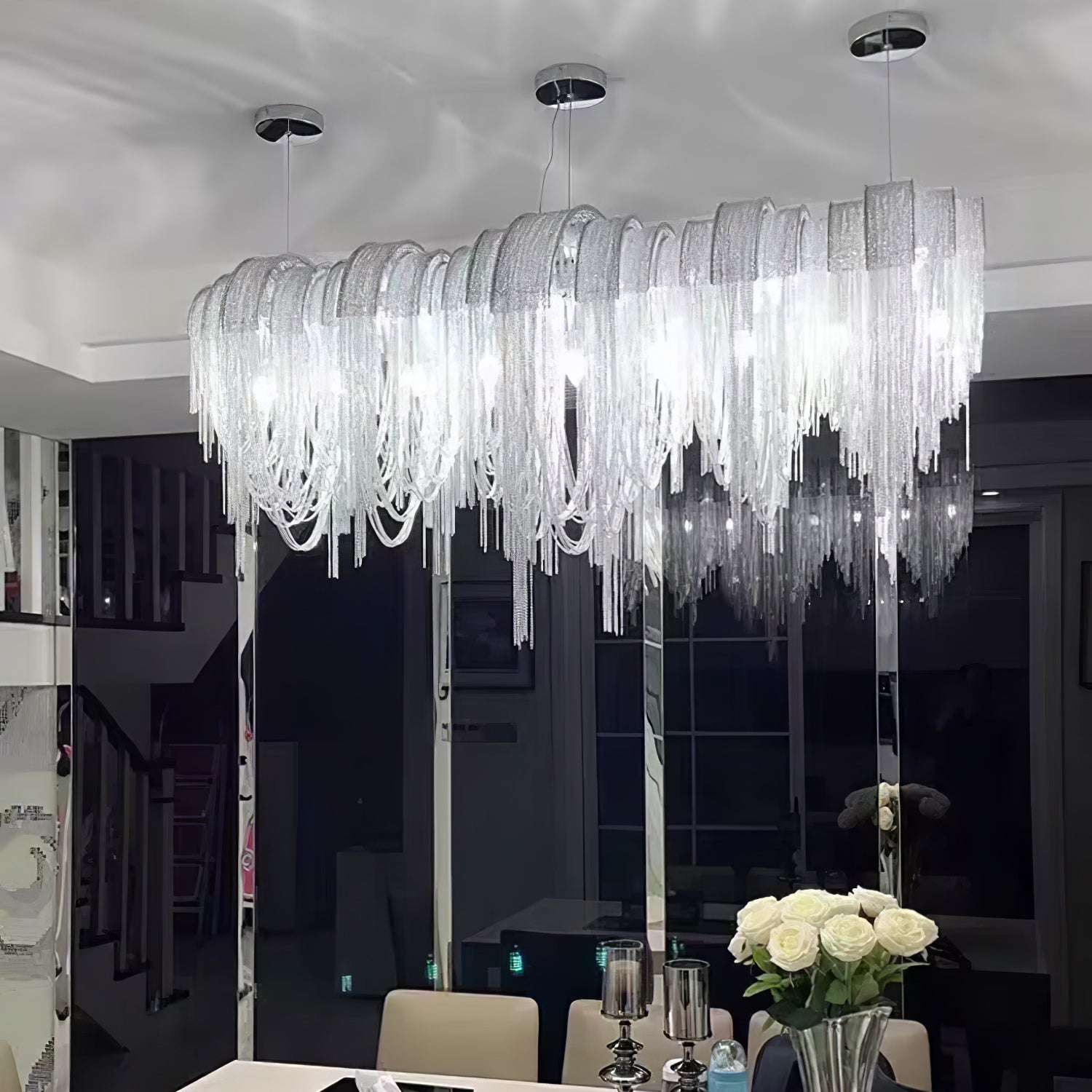 Tarien Chandelier Layered Chain Nickel Luxury-Neutral Decor