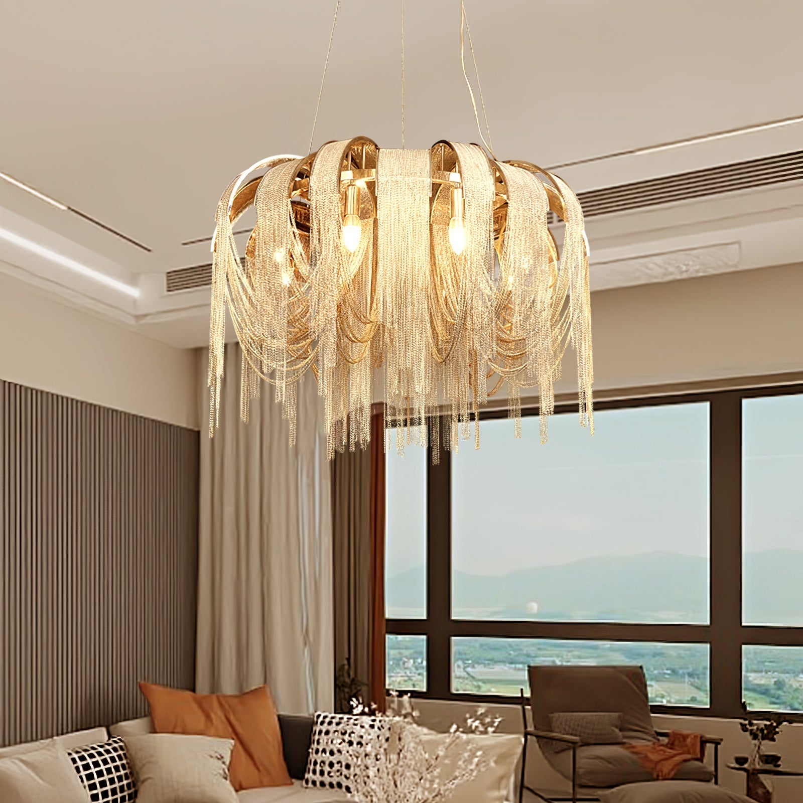Tarien Chandelier Layered Chain Nickel Luxury-Neutral Decor