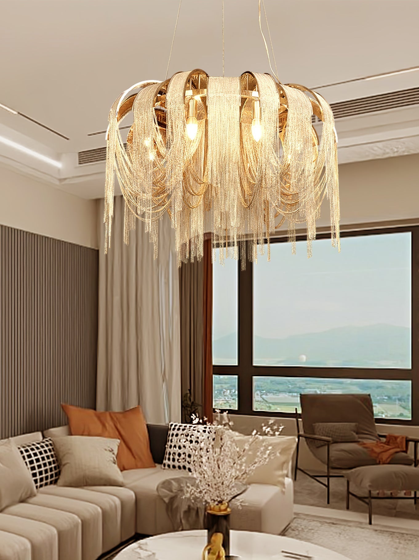 Tarien Chandelier Layered Chain Nickel Luxury-Neutral Decor