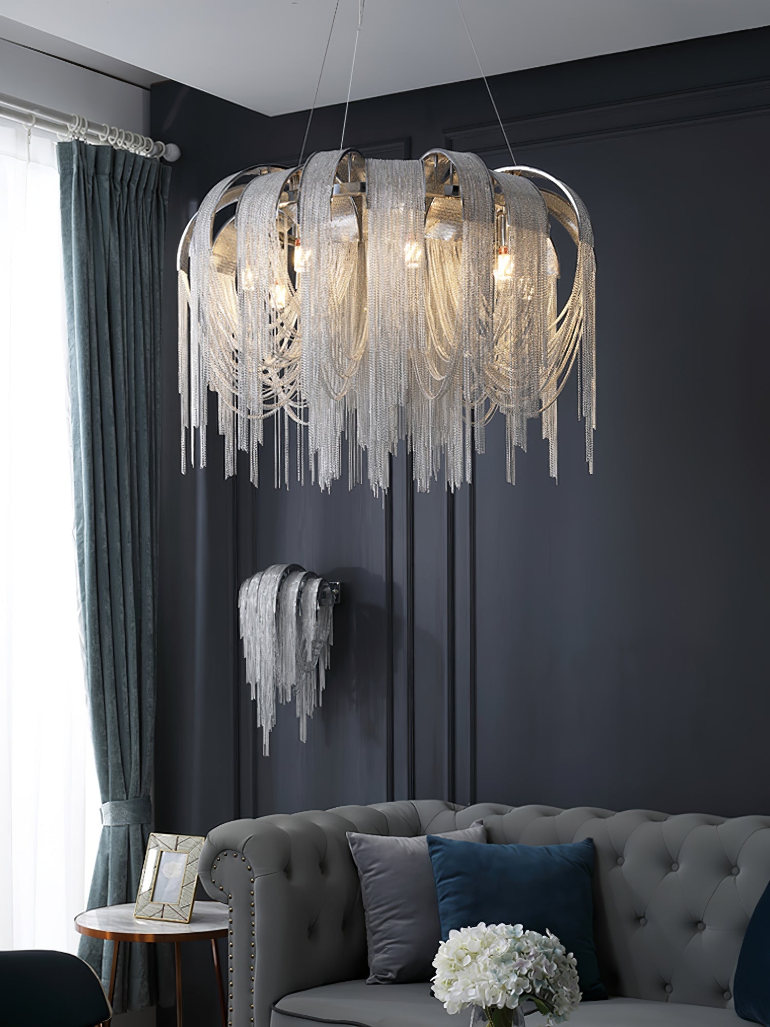 Tarien Chandelier Layered Chain Nickel Luxury-Neutral Decor