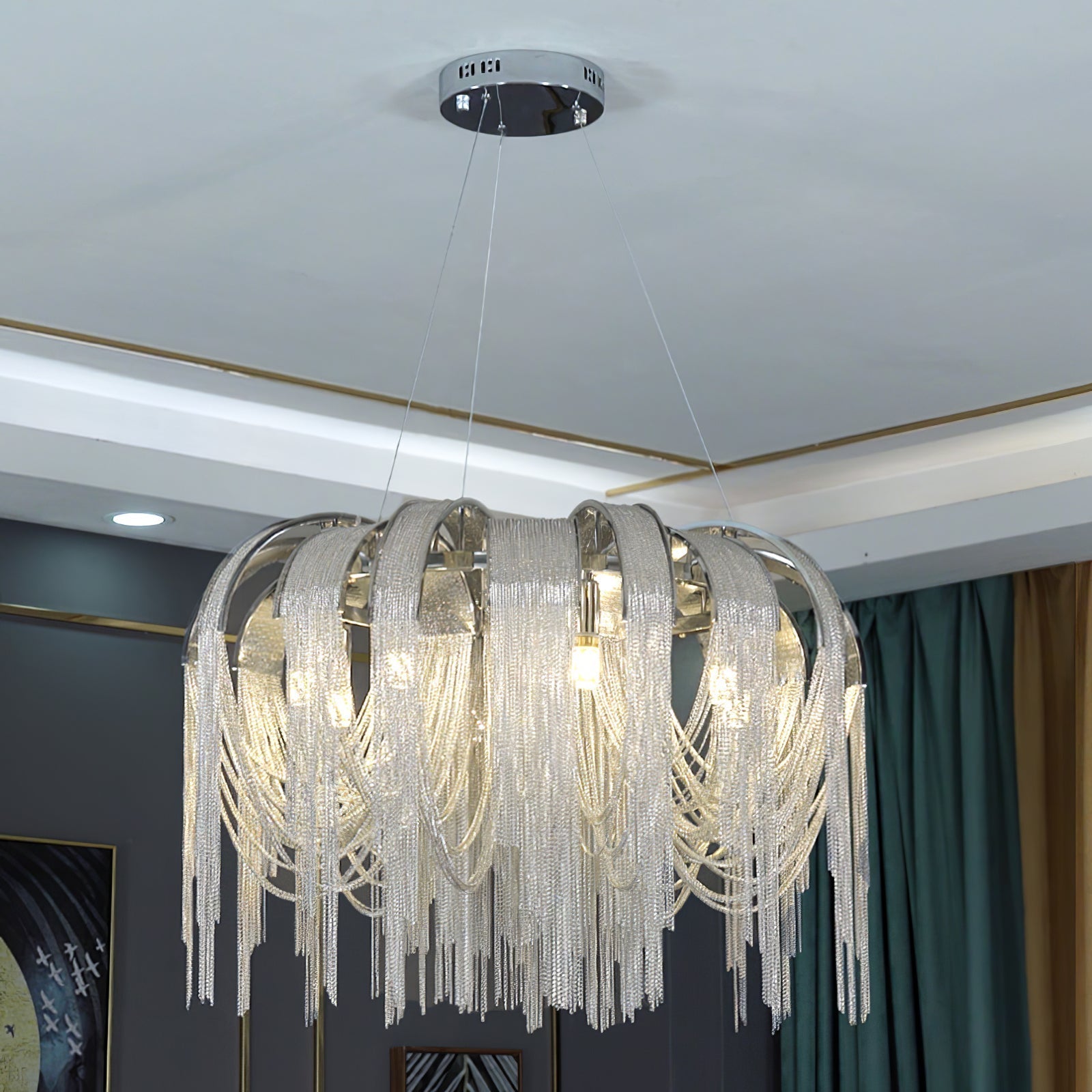 Tarien Chandelier Layered Chain Nickel Luxury-Neutral Decor