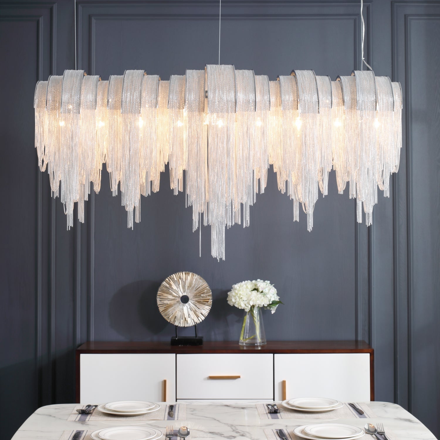Tarien Chandelier Layered Chain Nickel Luxury-Neutral Decor
