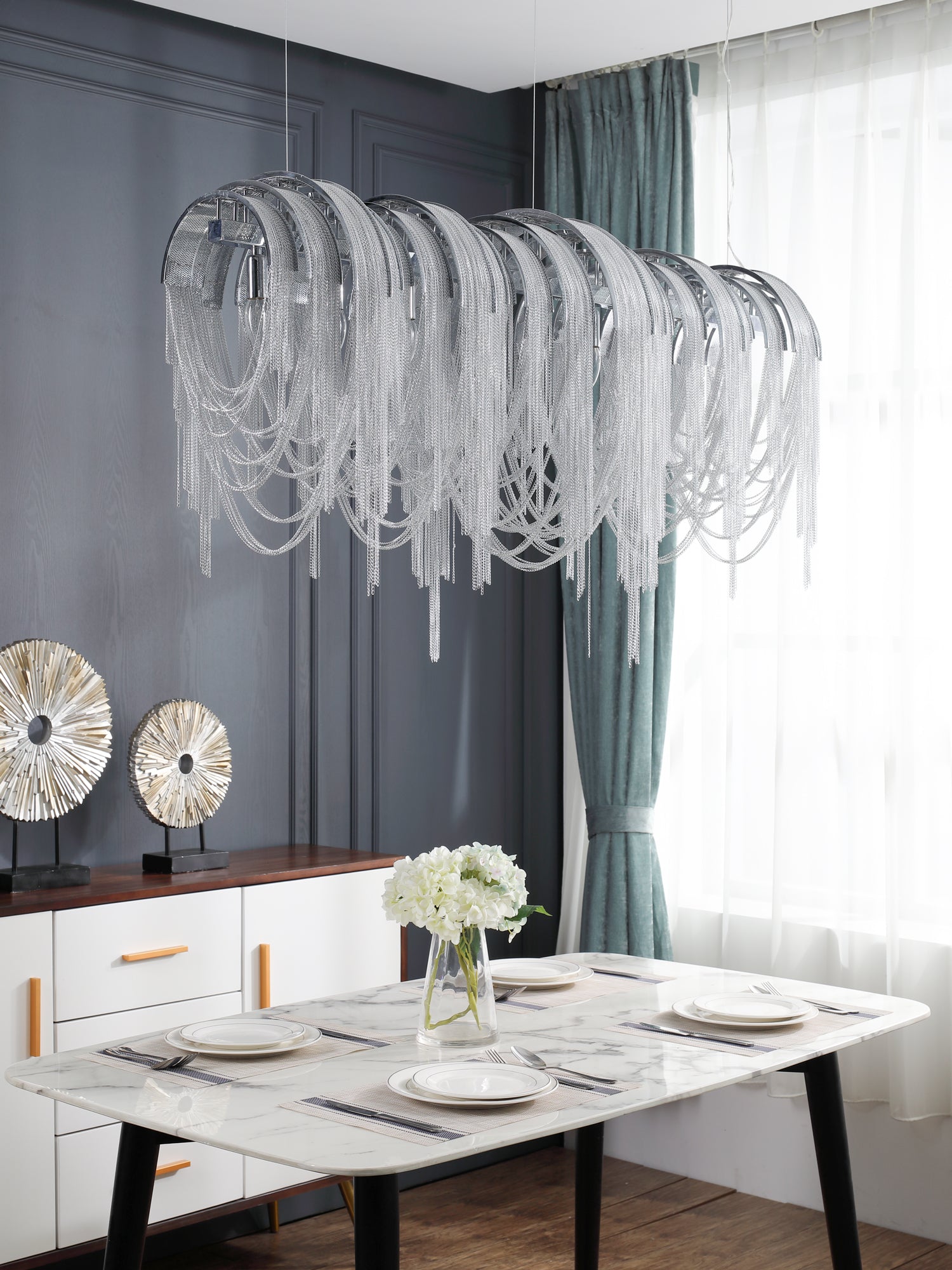 Tarien Chandelier Layered Chain Nickel Luxury-Neutral Decor