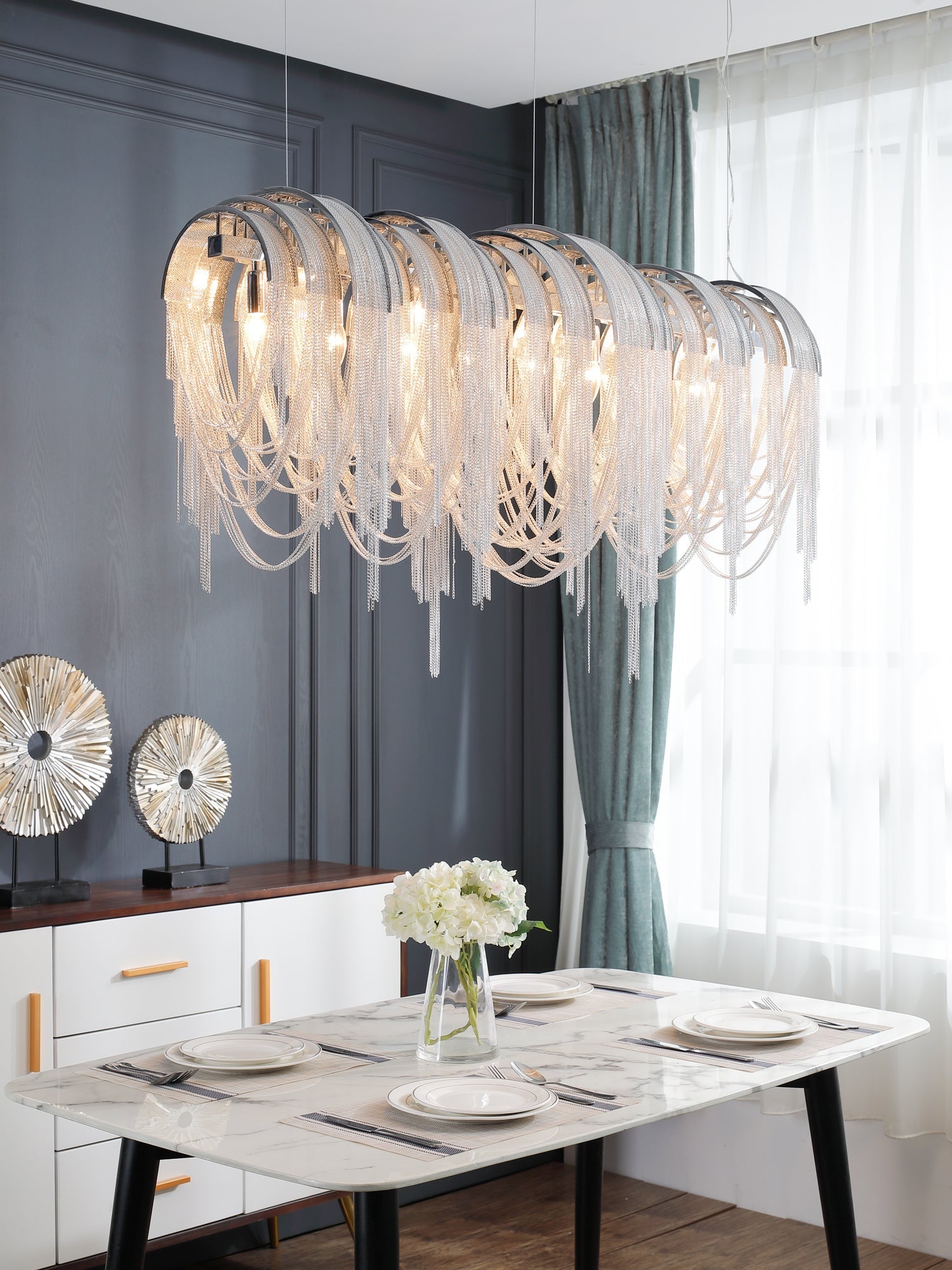 Tarien Chandelier Layered Chain Nickel Luxury-Neutral Decor