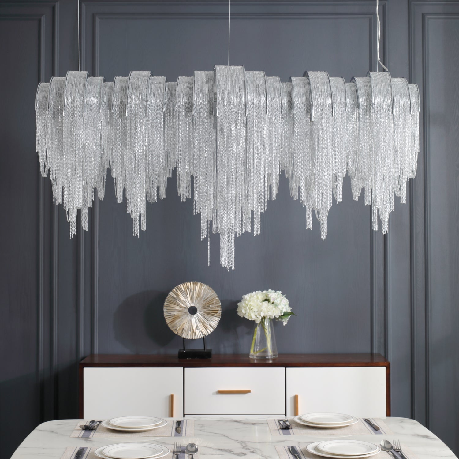 Tarien Chandelier Layered Chain Nickel Luxury-Neutral Decor