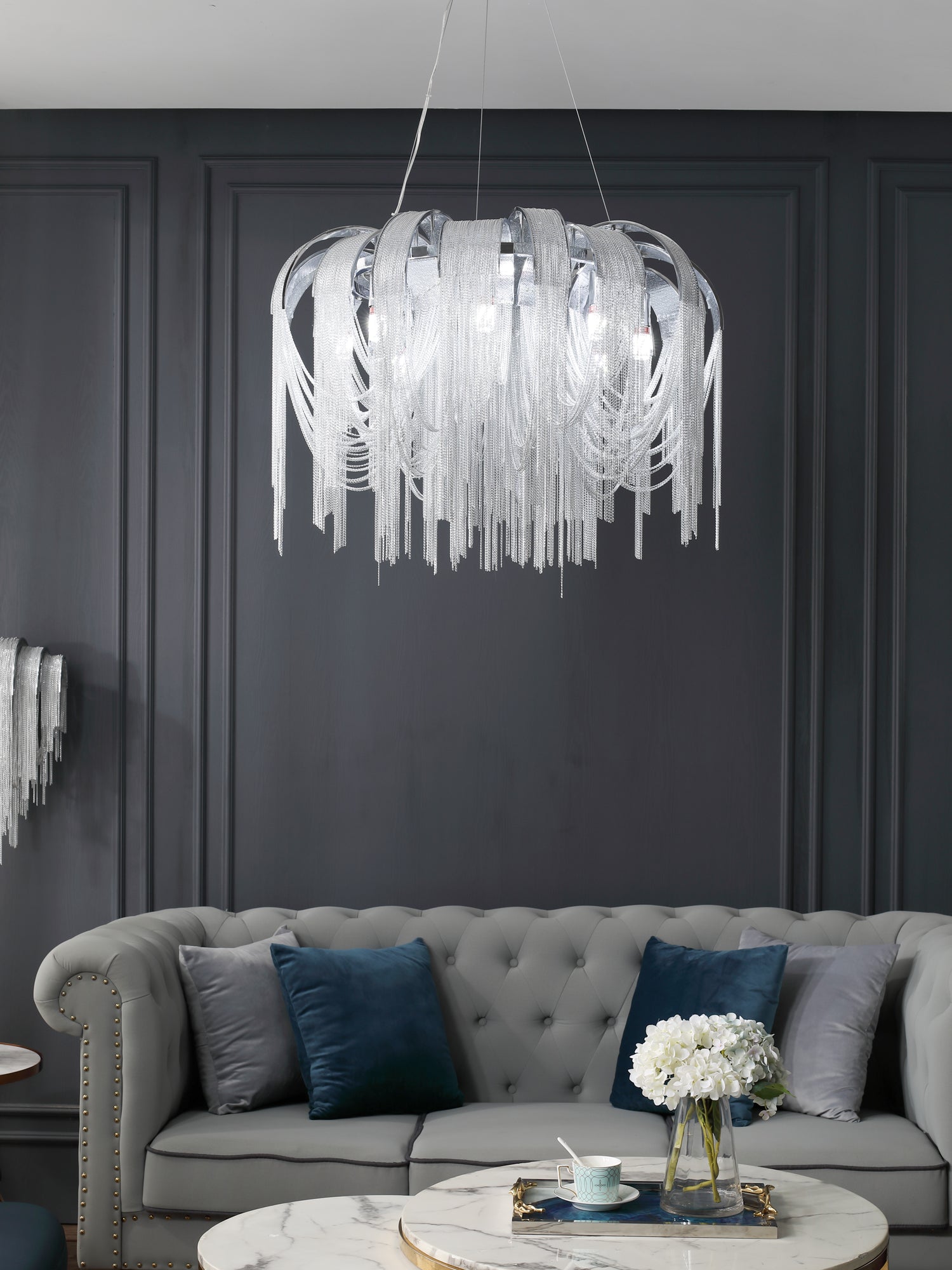 Tarien Chandelier Layered Chain Nickel Luxury-Neutral Decor