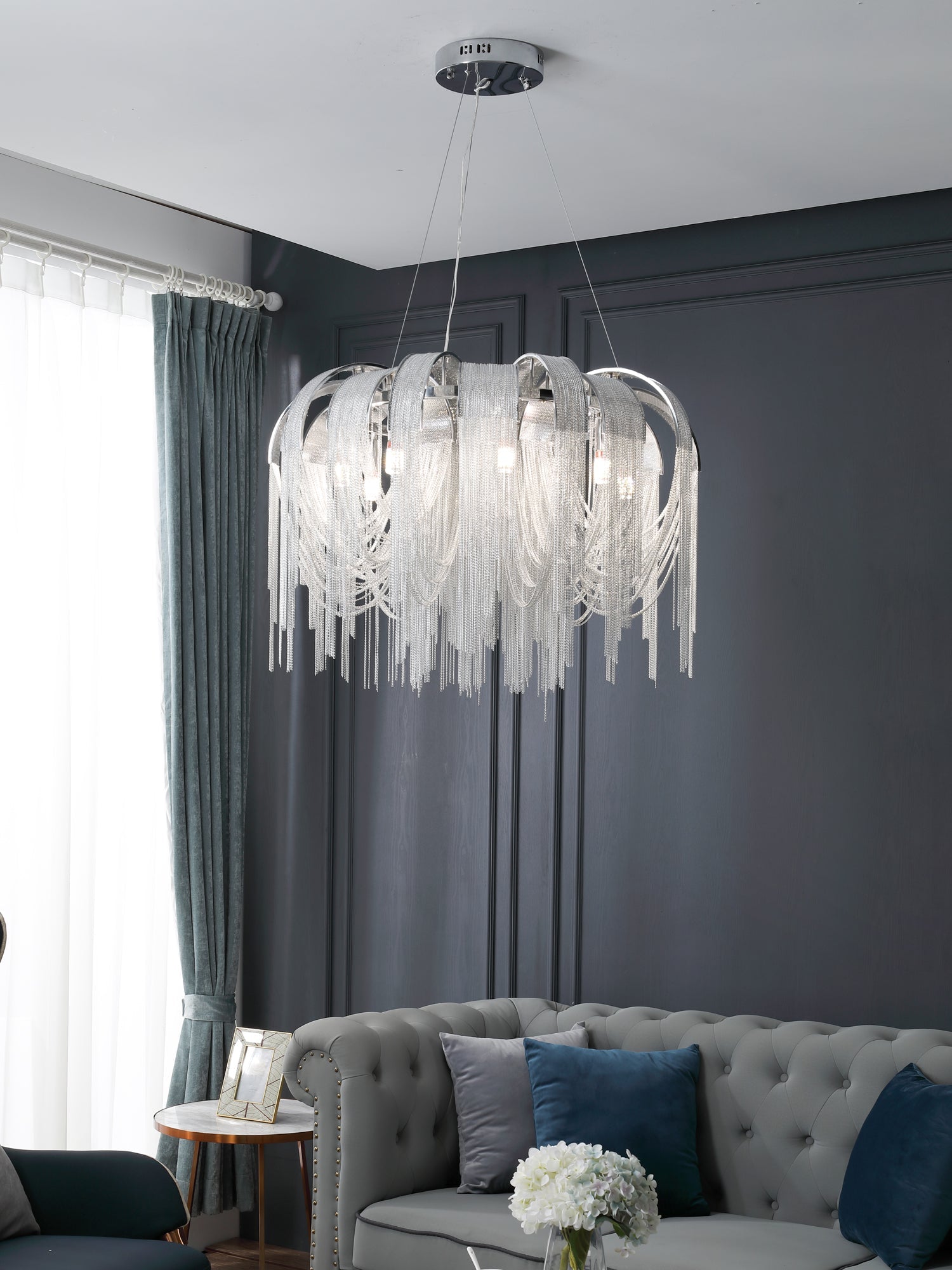 Tarien Chandelier Layered Chain Nickel Luxury-Neutral Decor