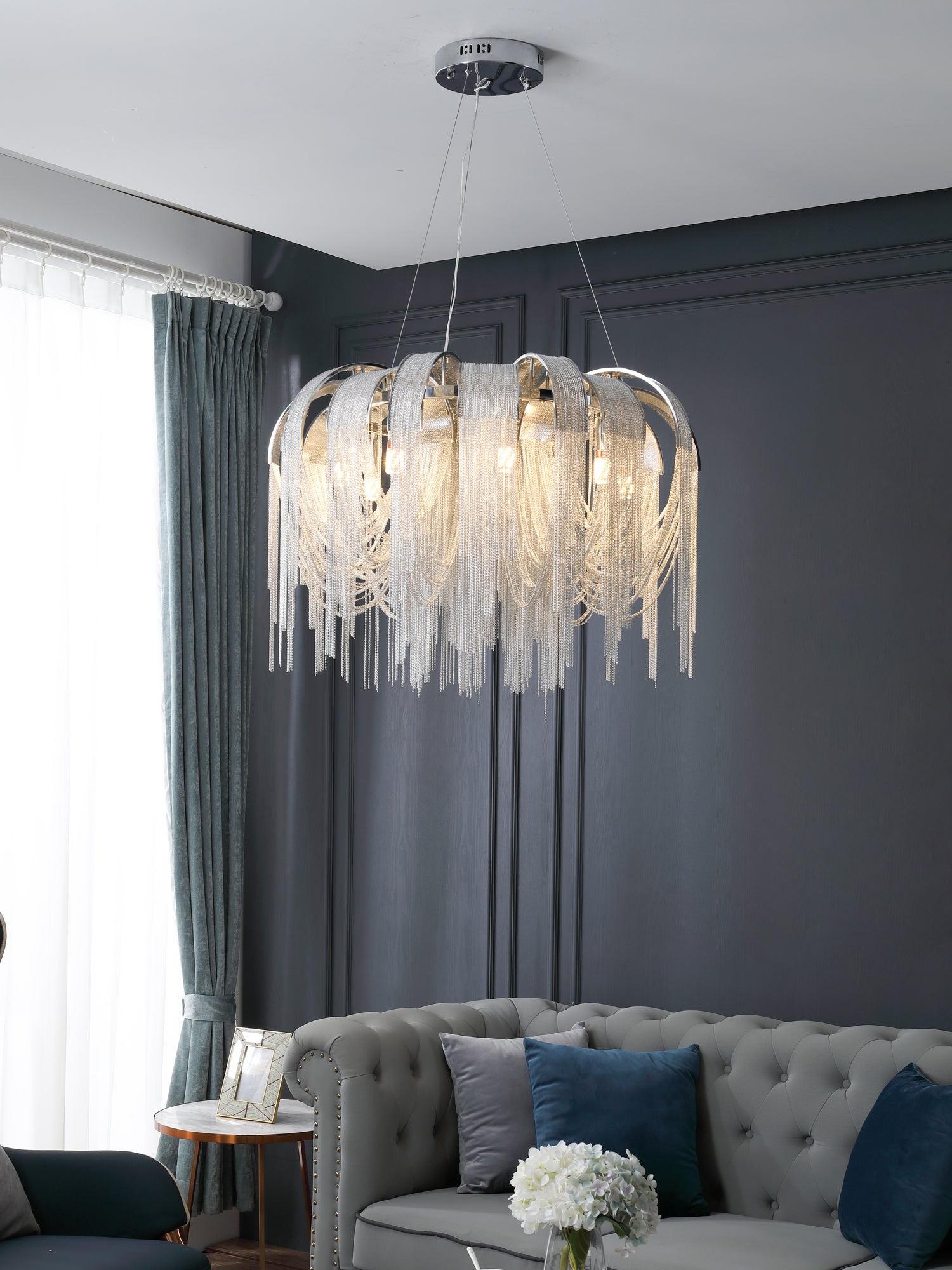 Tarien Chandelier Layered Chain Nickel Luxury-Neutral Decor