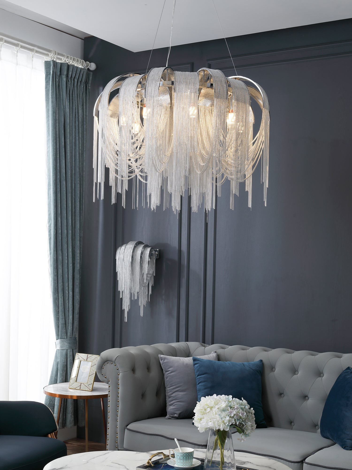Tarien Chandelier Layered Chain Nickel Luxury-Neutral Decor