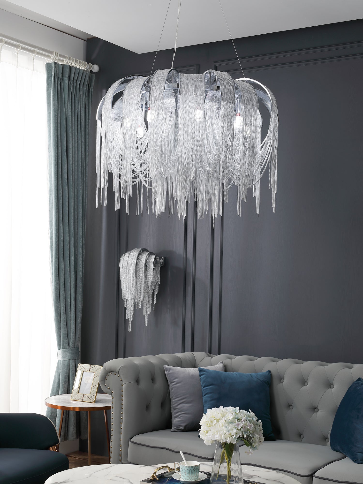 Tarien Chandelier Layered Chain Nickel Luxury-Neutral Decor