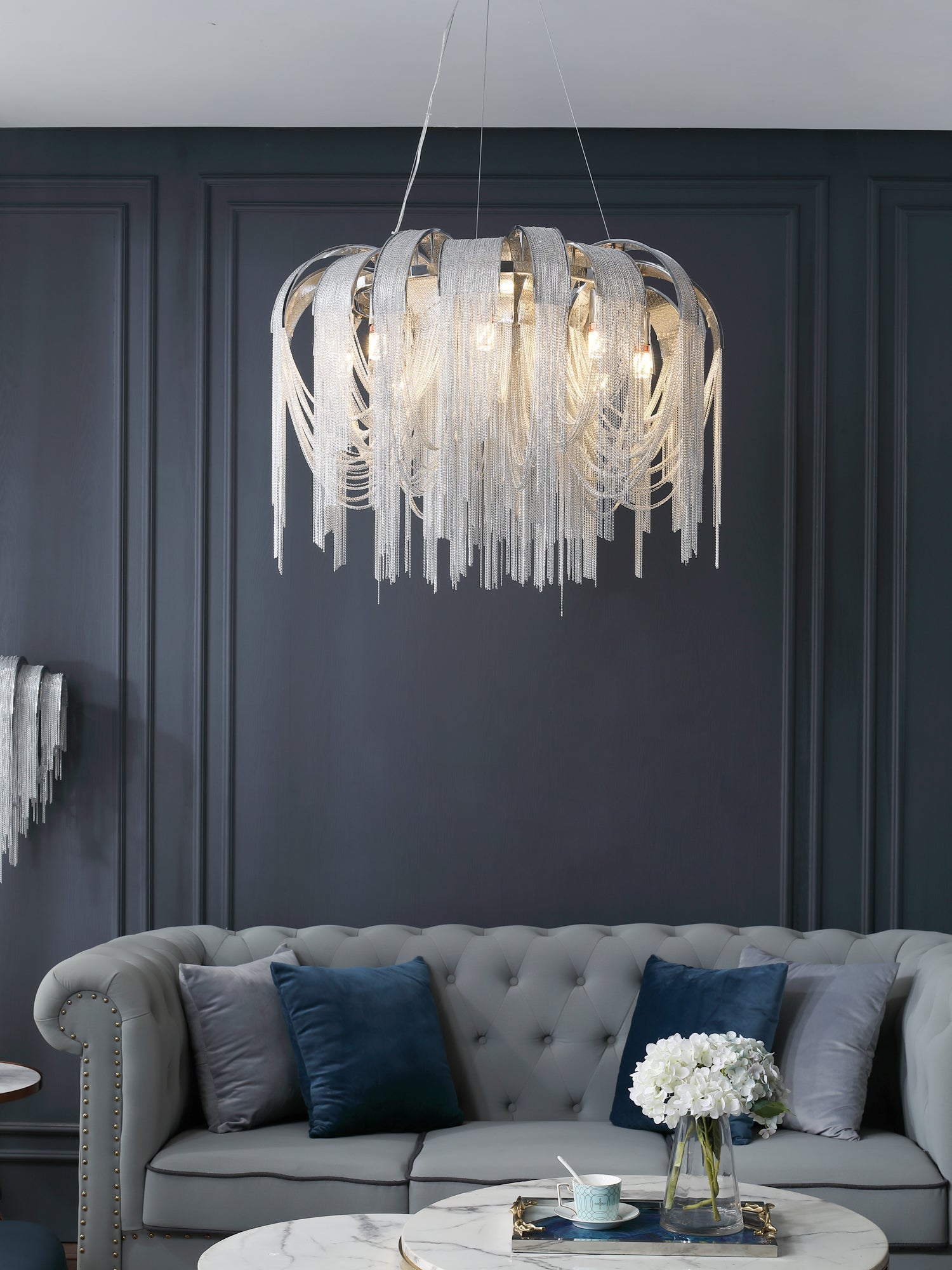 Tarien Chandelier Layered Chain Nickel Luxury-Neutral Decor