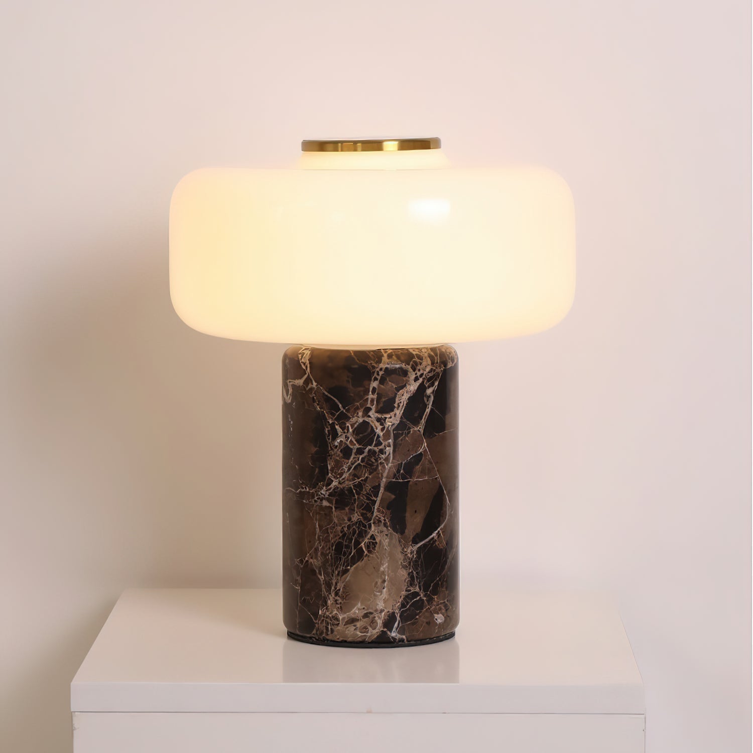 Lennox Marble Table Lamp used as a nightstand light in a contemporary bedroom.