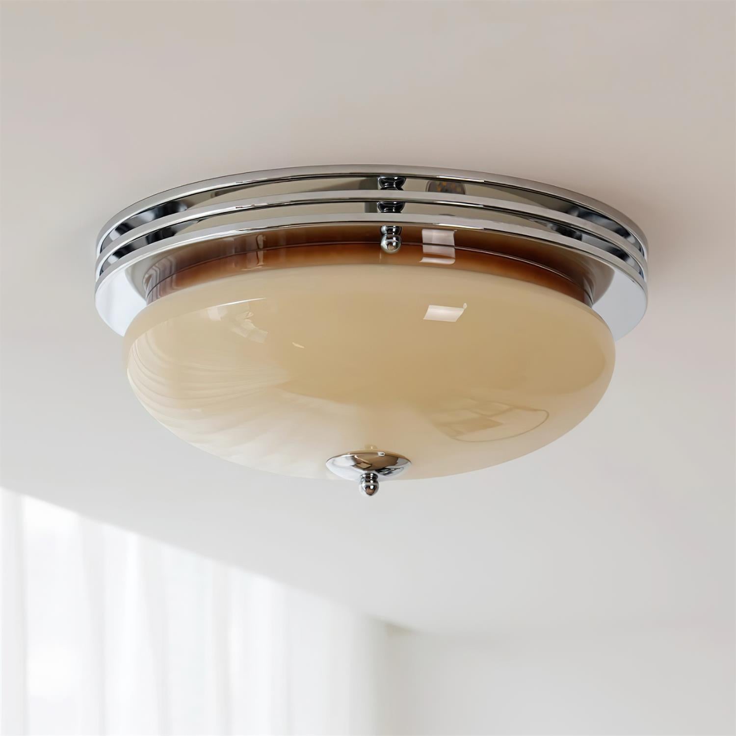 Ceiling Light Metal Canopy and Glass Shade Classic Round Modern