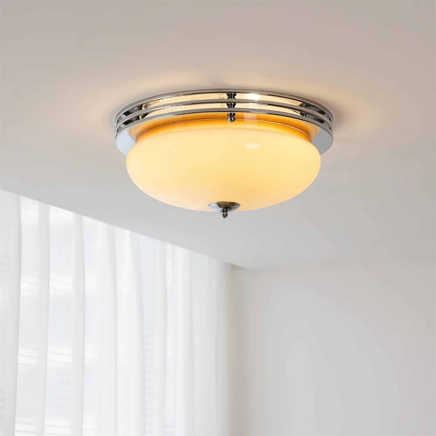 Ceiling Light Metal Canopy and Glass Shade Classic Round Modern