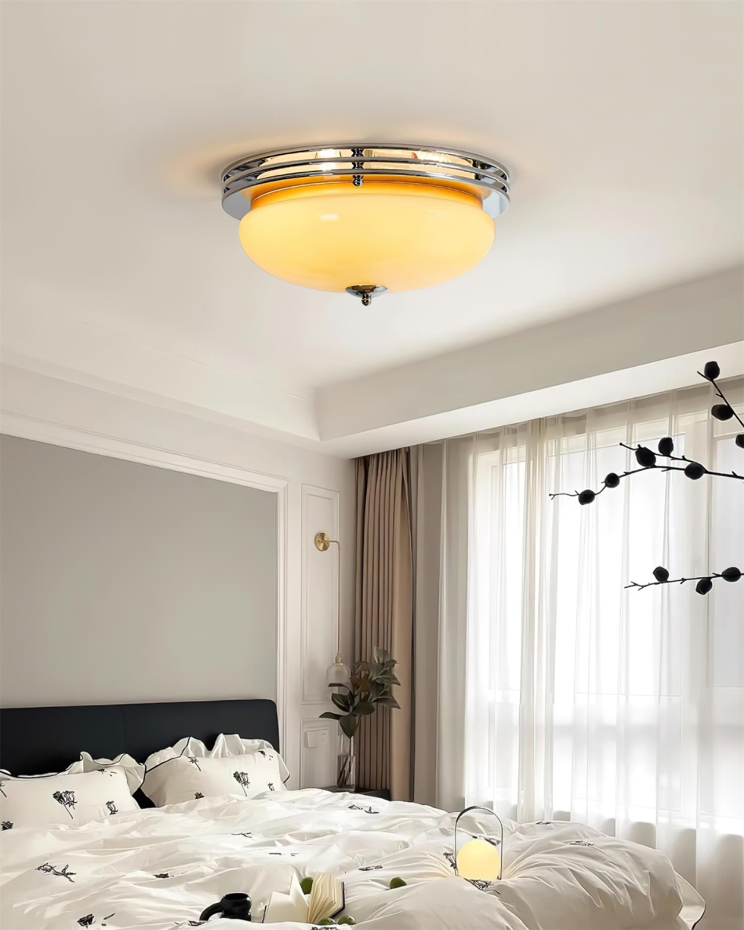 Ceiling Light Metal Canopy and Glass Shade Classic Round Modern